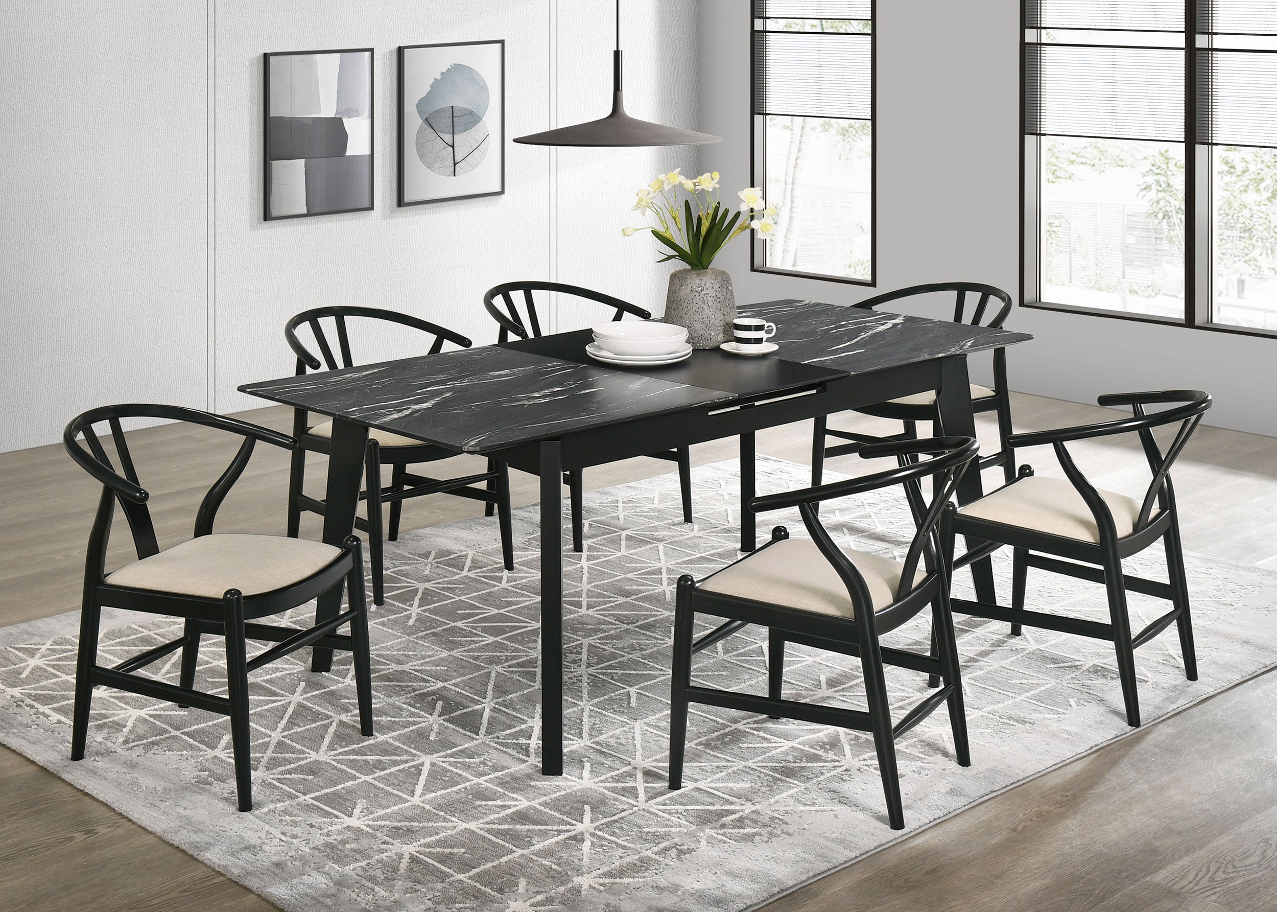 Orleans Furniture - Coaster - Crestmont 7-piece Extension Leaf Dining Table Set Black - 121251-S7