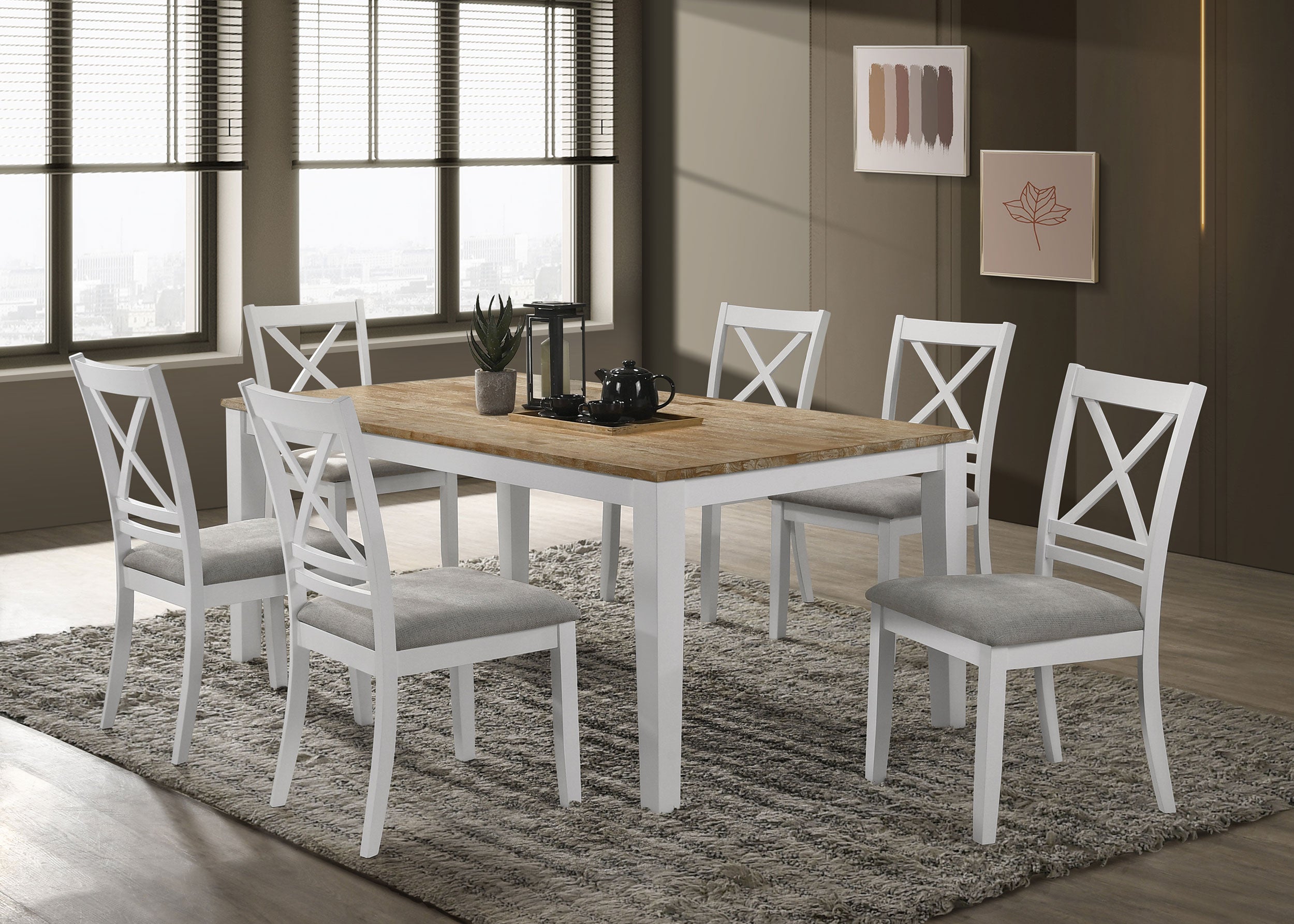 Orleans Furniture - Coaster - Hollis 7-piece Rectangular Dining Table Set Brown and White - 122241-S7