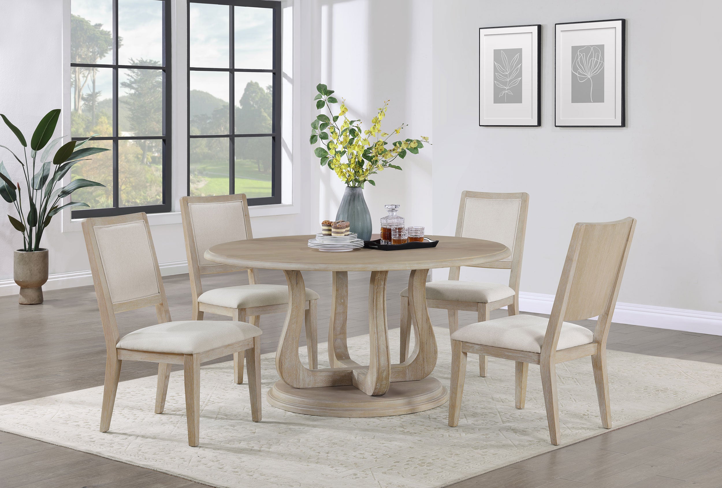 Orleans Furniture - Coaster - Trofello 5-piece Round Dining Table Set White Washed - 123120-S5