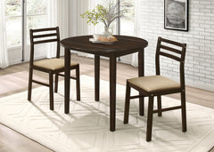 Orleans Furniture - Coaster - Bucknell 3-piece Round Drop Leaf Dining Table Set Cappuccino - 130005