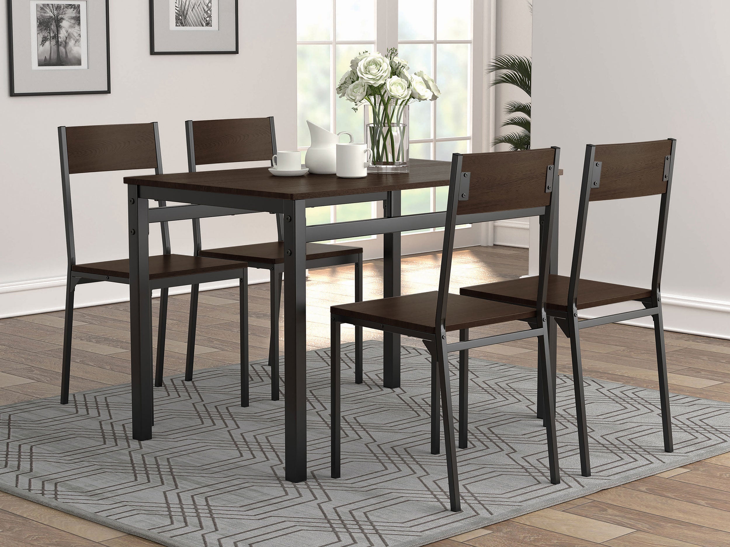 Orleans Furniture - Coaster - Lana 5-piece Rectangular Dining Set Dark Brown and Black - 150505