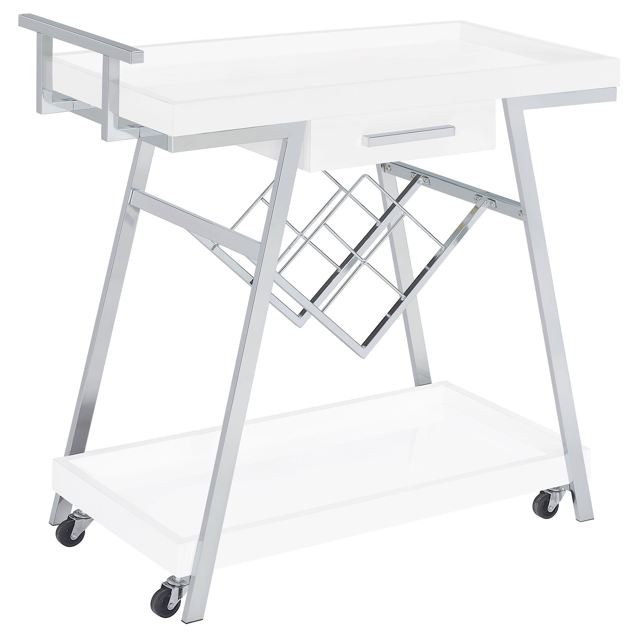 Orleans Furniture - Coaster - Kinney 1-drawer Engineered Wood Bar Cart White High Gloss - 181024
