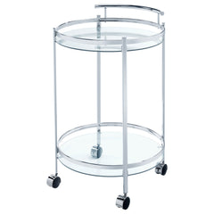 Chrissy Round Glass Shelf Metal Bar Cart Chrome