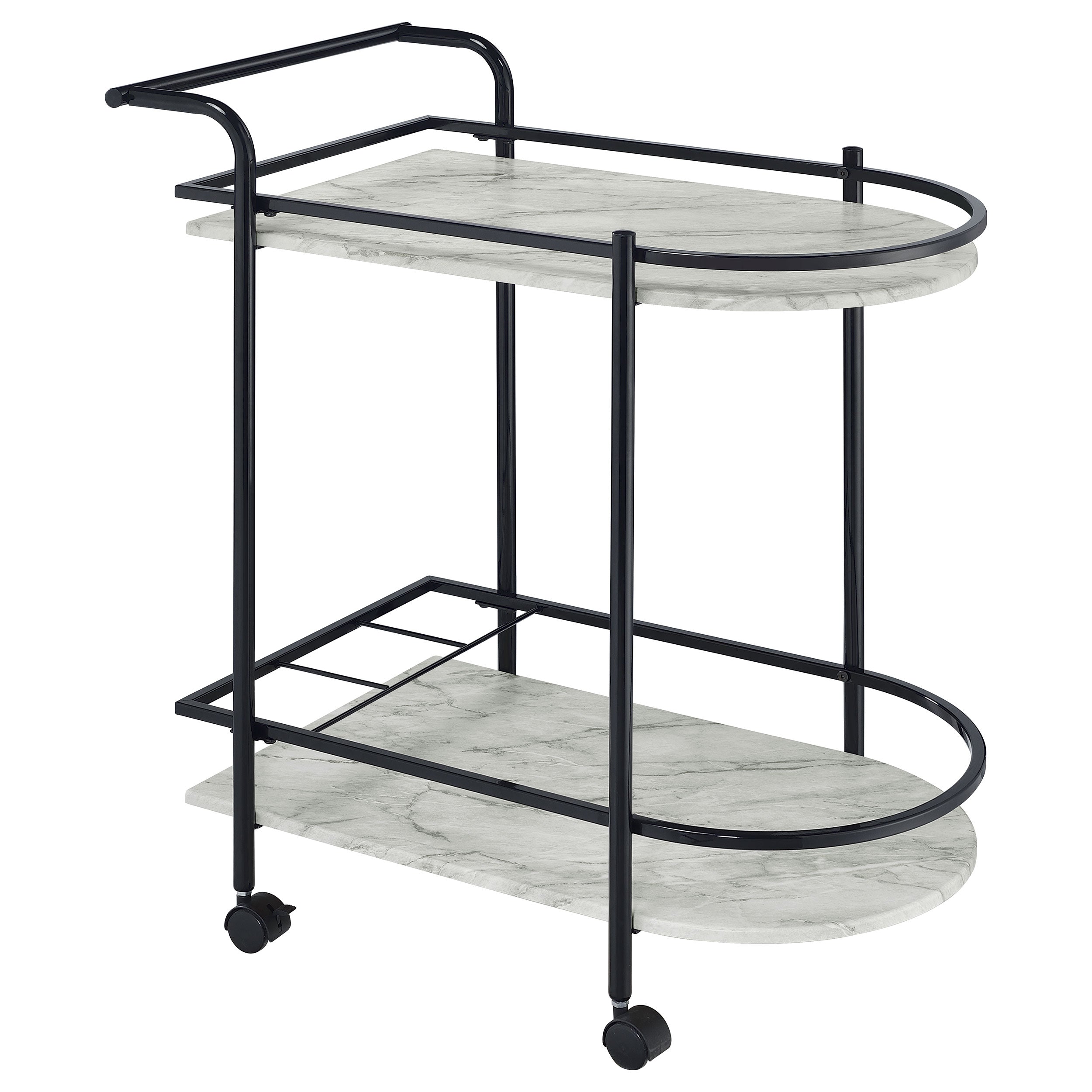 Orleans Furniture - Coaster - Desiree 2-tier Faux Marble Shelf Metal Bar Cart Black - 181376