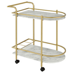 Orleans Furniture - Coaster - Desiree 2-tier Faux Marble Shelf Metal Bar Cart Gold - 181377