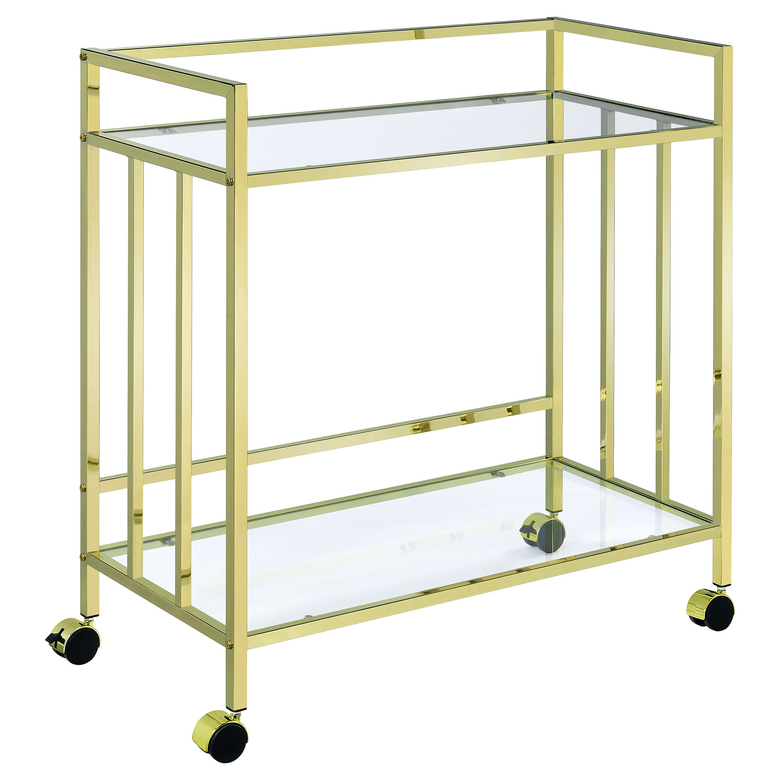 Orleans Furniture - Coaster - Cara 2-tier Rectangular Glass Shelf Metal Bar Cart Brass - 181381