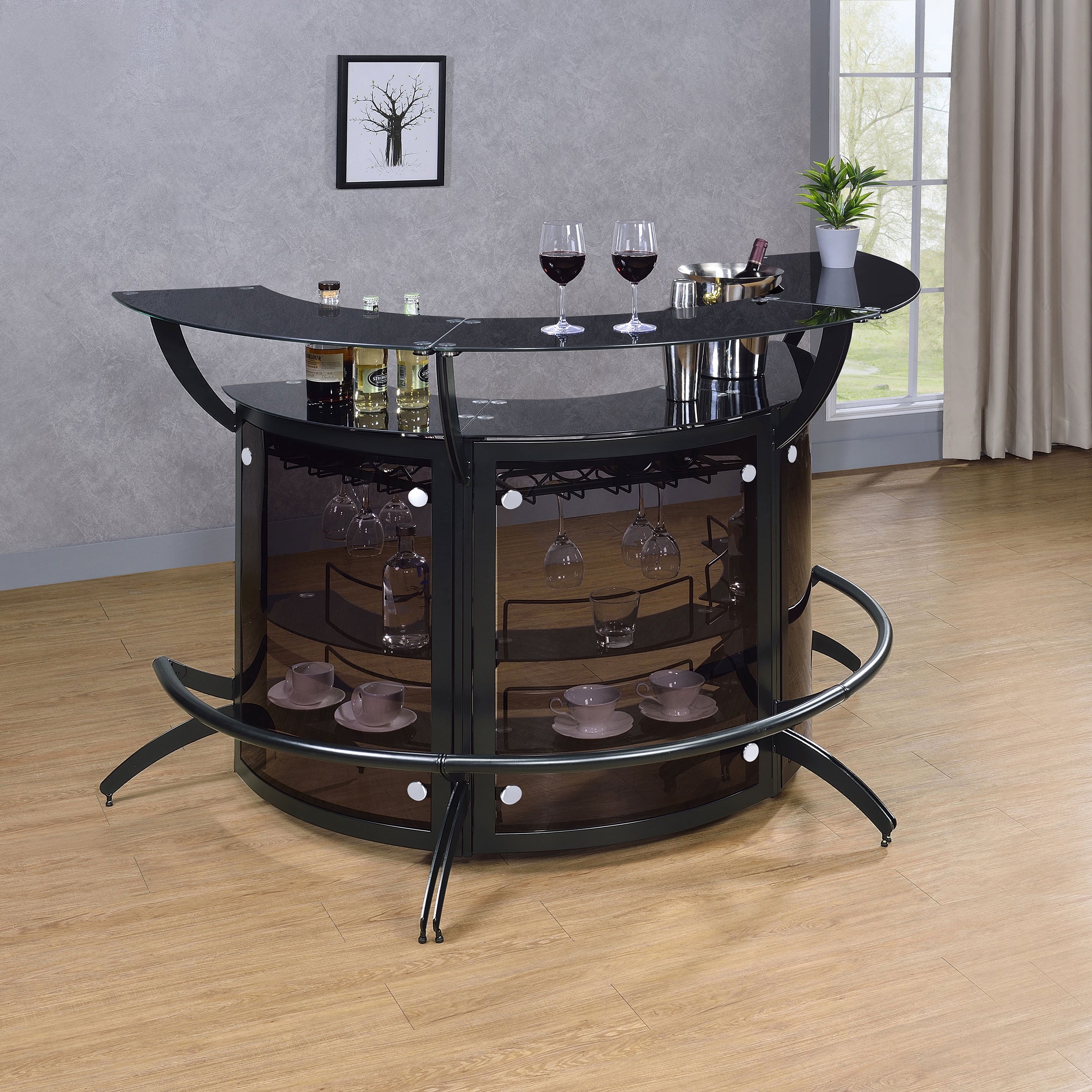 Orleans Furniture - Coaster - Dallas 3-piece Curved Freestanding Home Bar Cabinet Black - 182135-S3