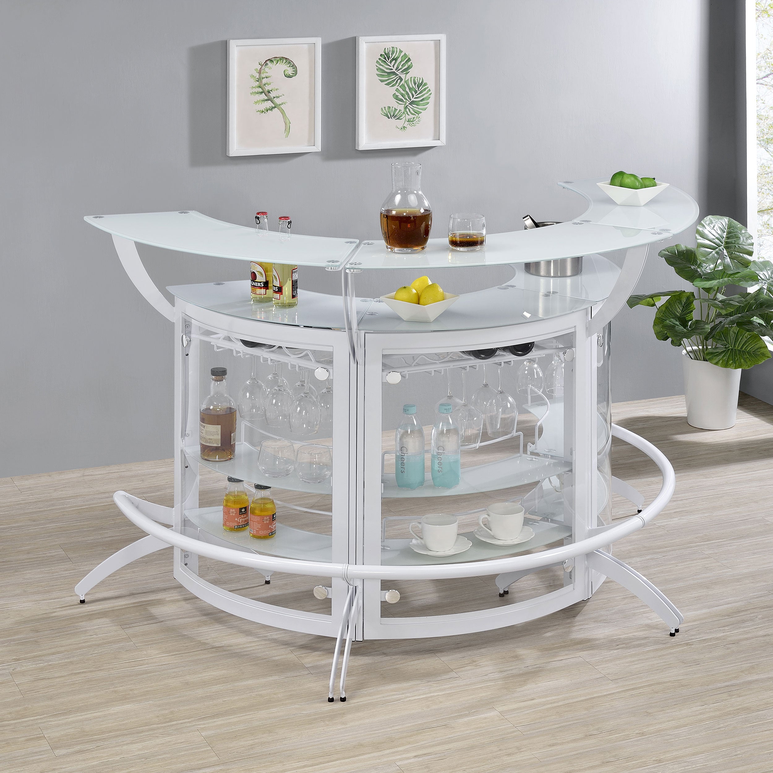 Orleans Furniture - Coaster - Dallas 3-piece Curved Freestanding Home Bar Cabinet White - 182136-S3