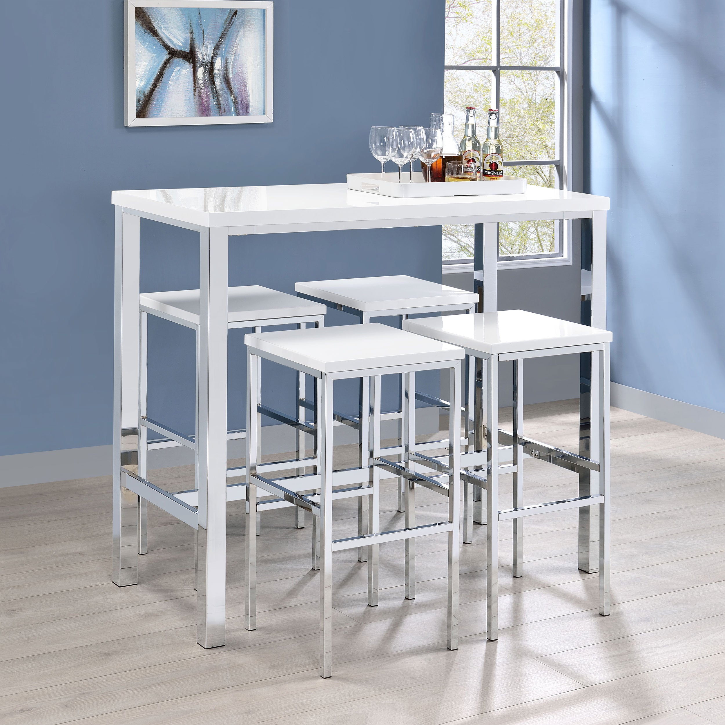 Orleans Furniture - Coaster - Natividad 5-piece Pub Height Bar Table Set White High Gloss - 182525