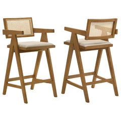 Orleans Furniture - Coaster - Kane Woven Rattan Wood Bar Chair Light Walnut (Set of 2) - 182677