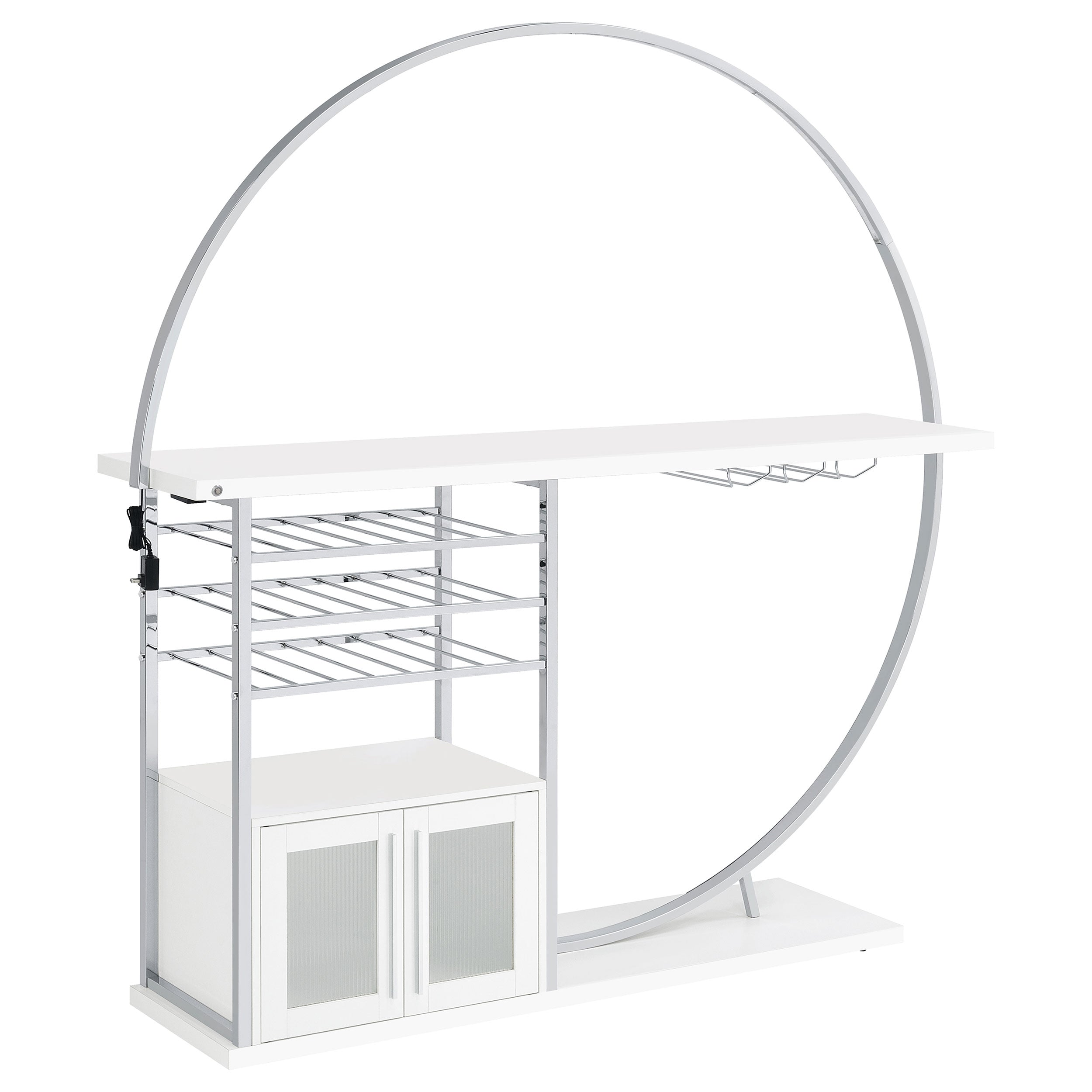 Orleans Furniture - Coaster - Risley 2-door Circular LED Home Bar Cabinet White High Gloss - 182798