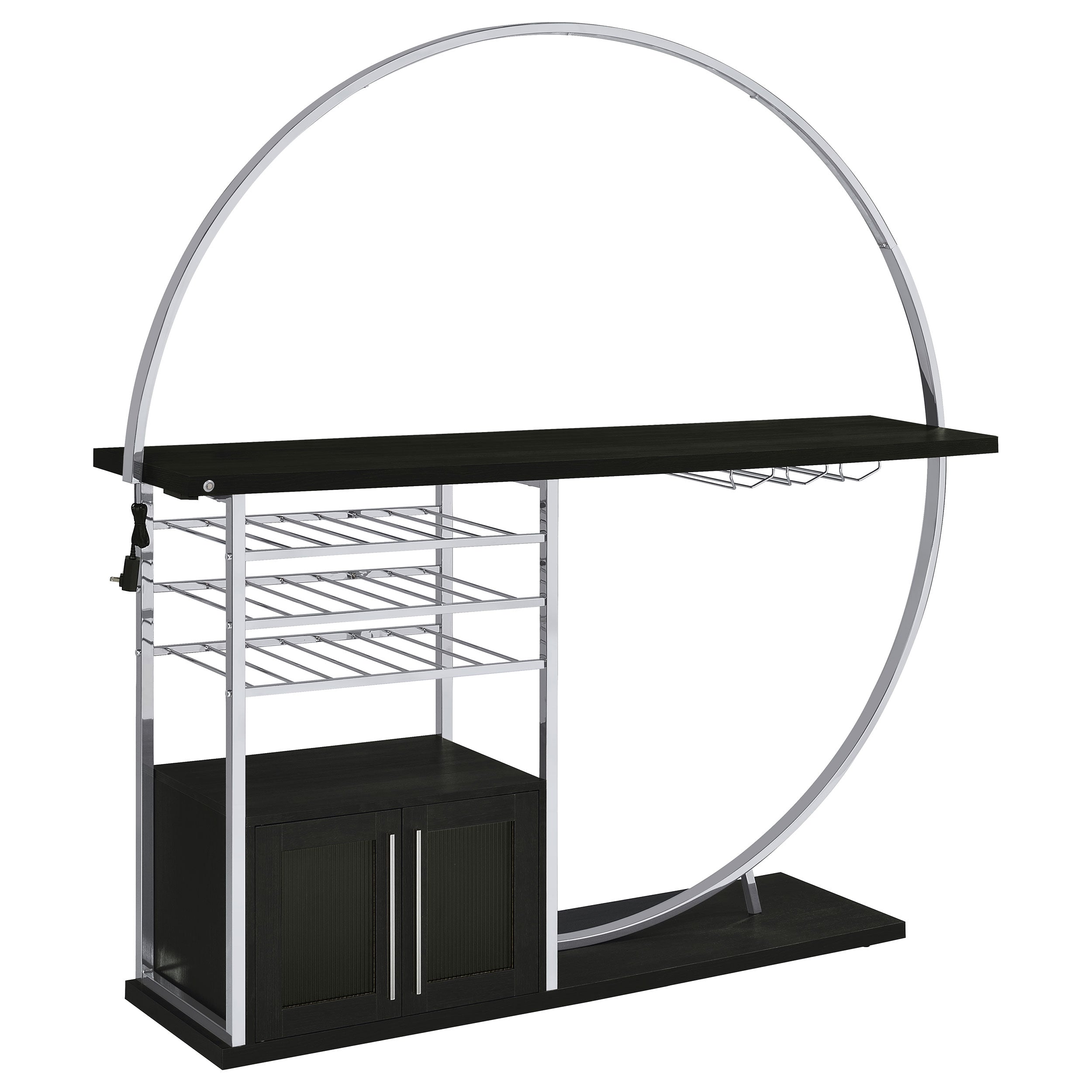 Orleans Furniture - Coaster - Risley 2-door Circular LED Home Bar Cabinet Dark Charcoal - 182799