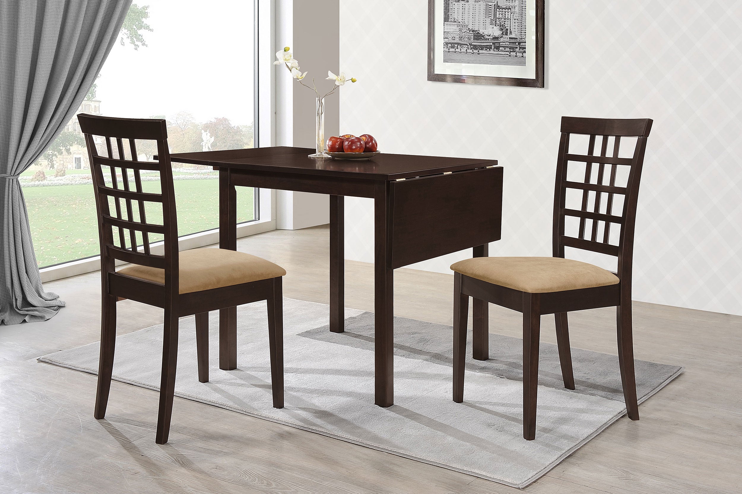 Orleans Furniture - Coaster - Kelso 3-piece Drop Leaf Dining Table Set Cappuccino and Tan - 190821-S3