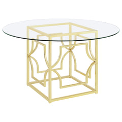 Orleans Furniture - Coaster - Starlight Round 54-inch Glass Top Metal Dining Table Brass - 192641BG