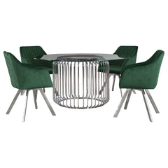 Veena 5-piece Round Glass Top Dining Table Set Chrome
