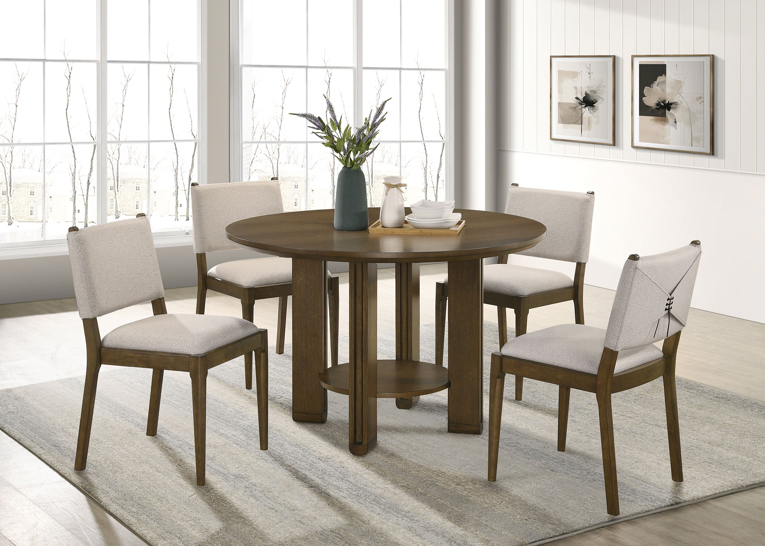 Orleans Furniture - Coaster - Ottowa 5-piece Round Wood Dining Room Table Set Brown - 193660-S5