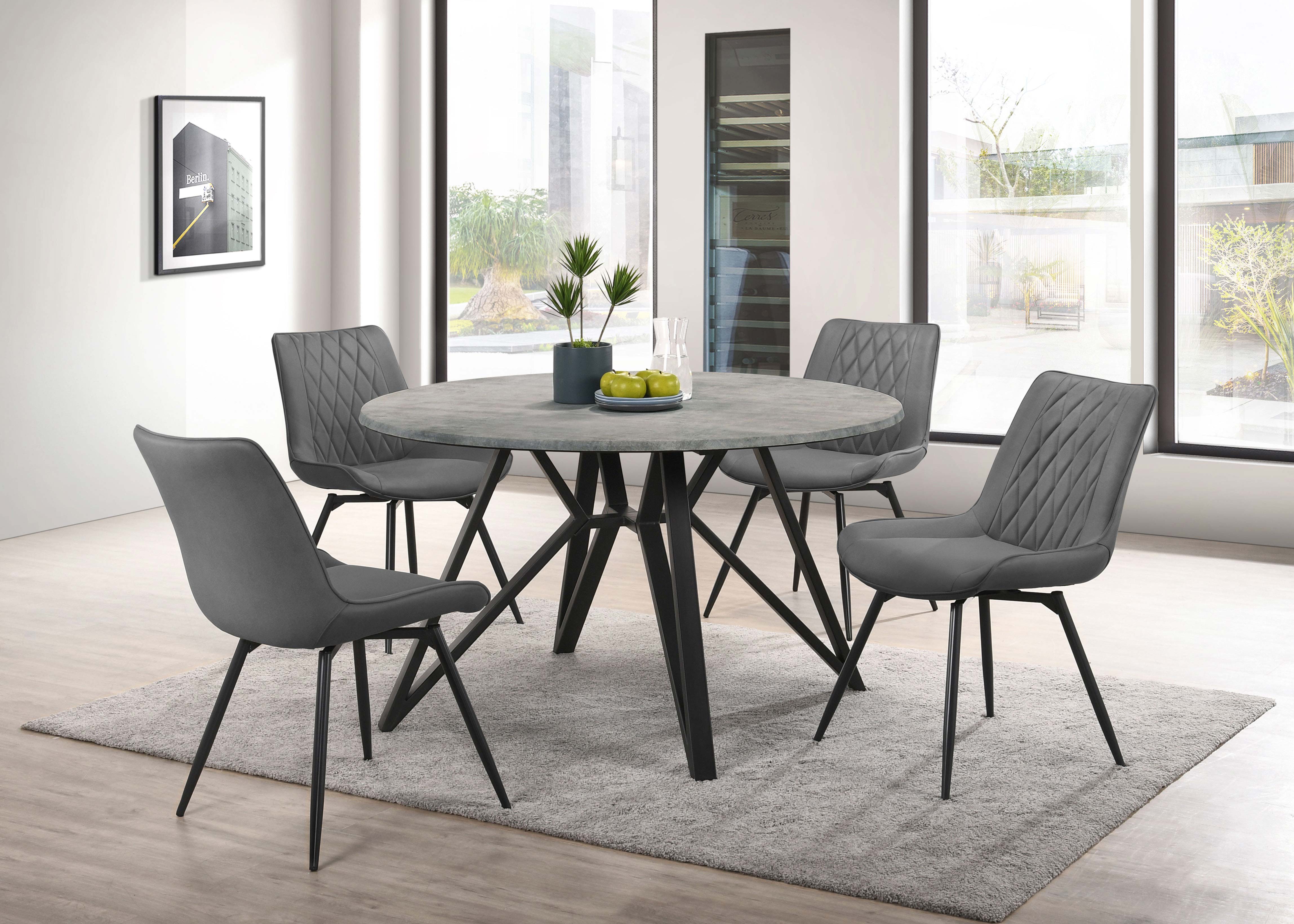 Orleans Furniture - Coaster - Neil 5-piece Round Dining Table Set Concrete Gunmetal - 193801-S5