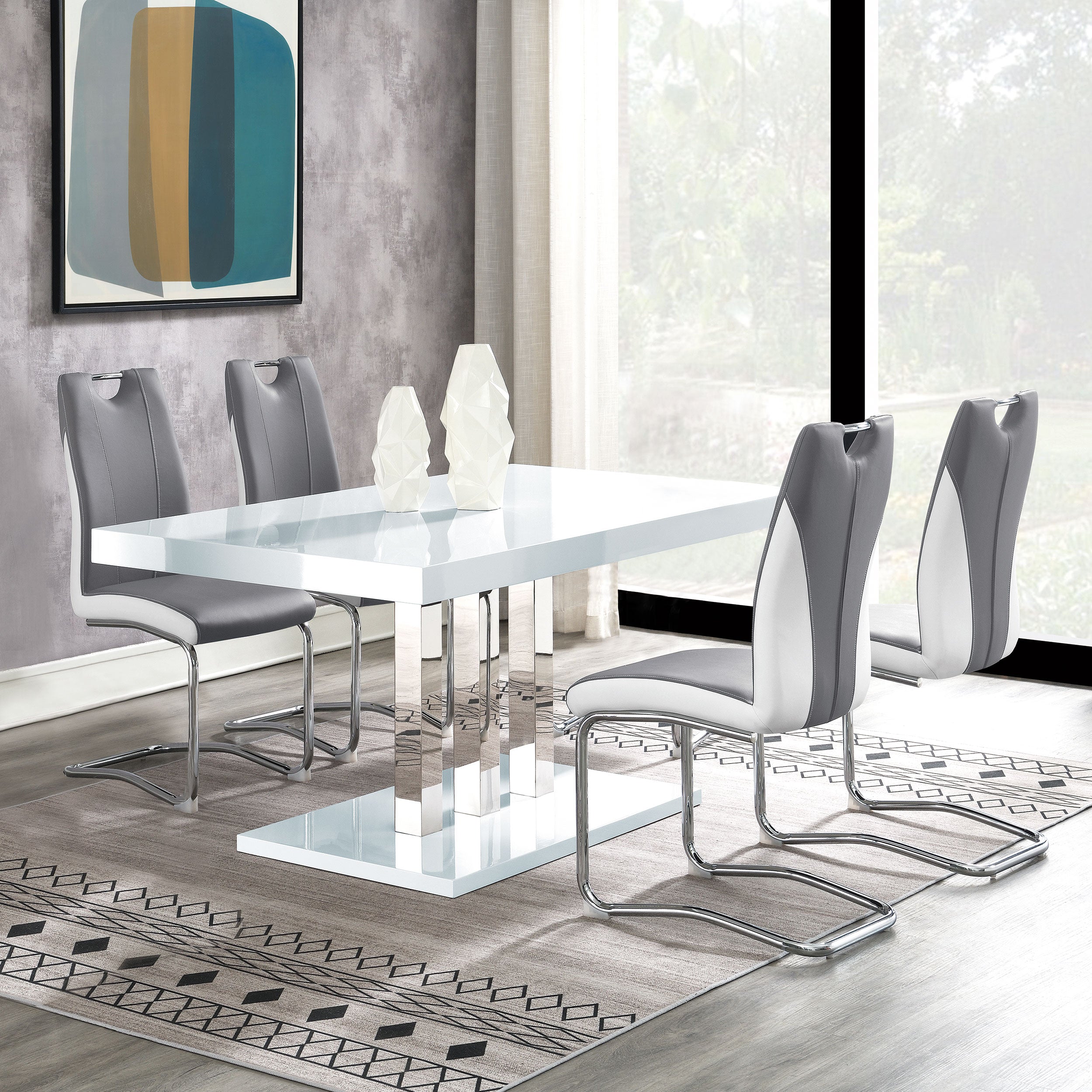 Orleans Furniture - Coaster - Brooklyn 5-piece Rectangular Dining Set White High Gloss - 193811-S5