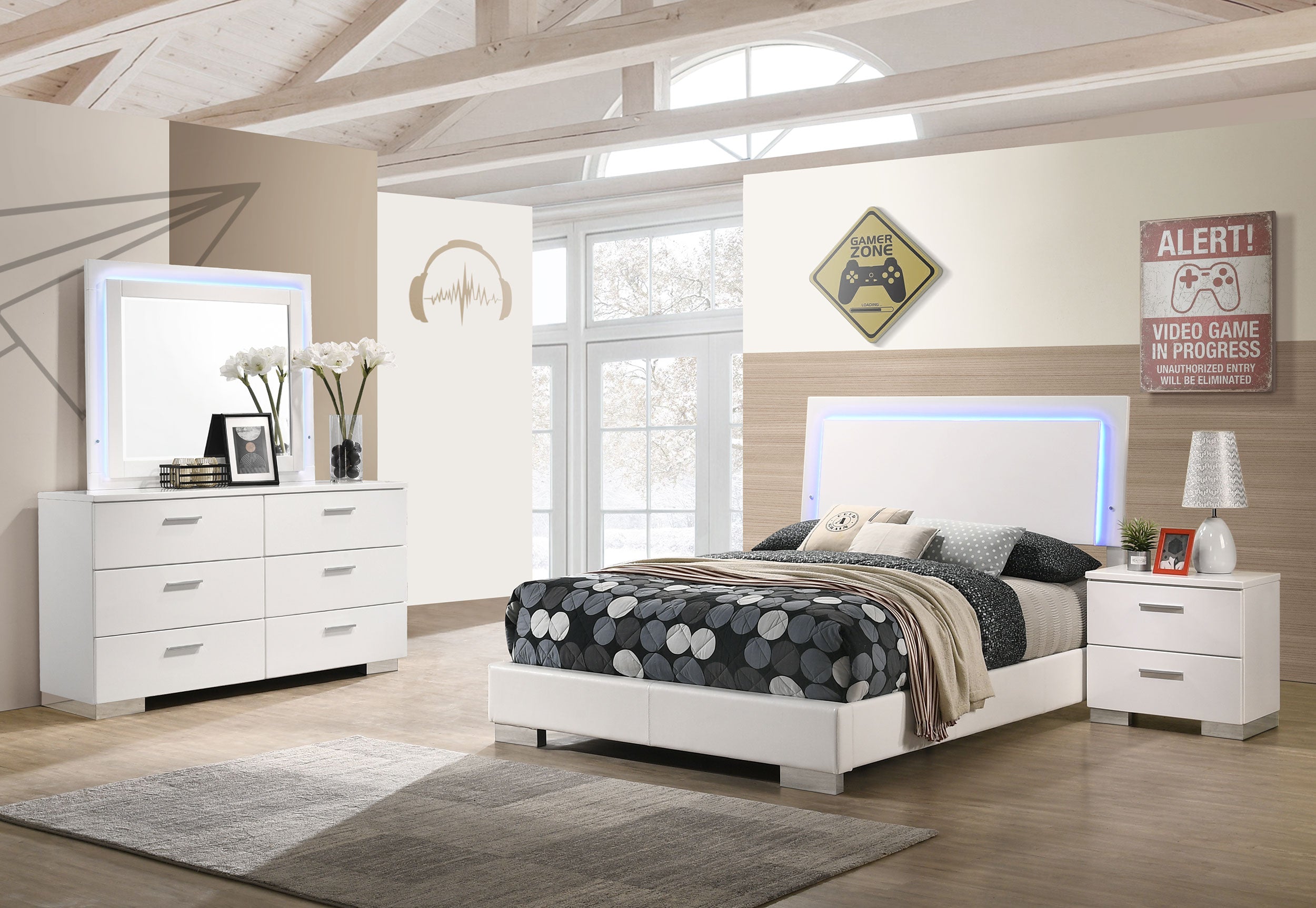 Orleans Furniture - Coaster - Felicity 4-piece Full Bedroom Set White High Gloss - 203500F-S4L