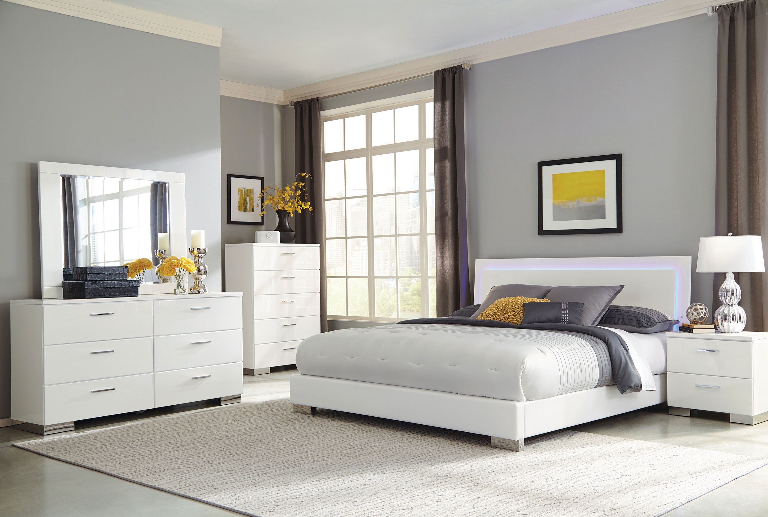 Orleans Furniture - Coaster - Felicity 5-piece Eastern King Bedroom Set White High Gloss - 203500KE-S5
