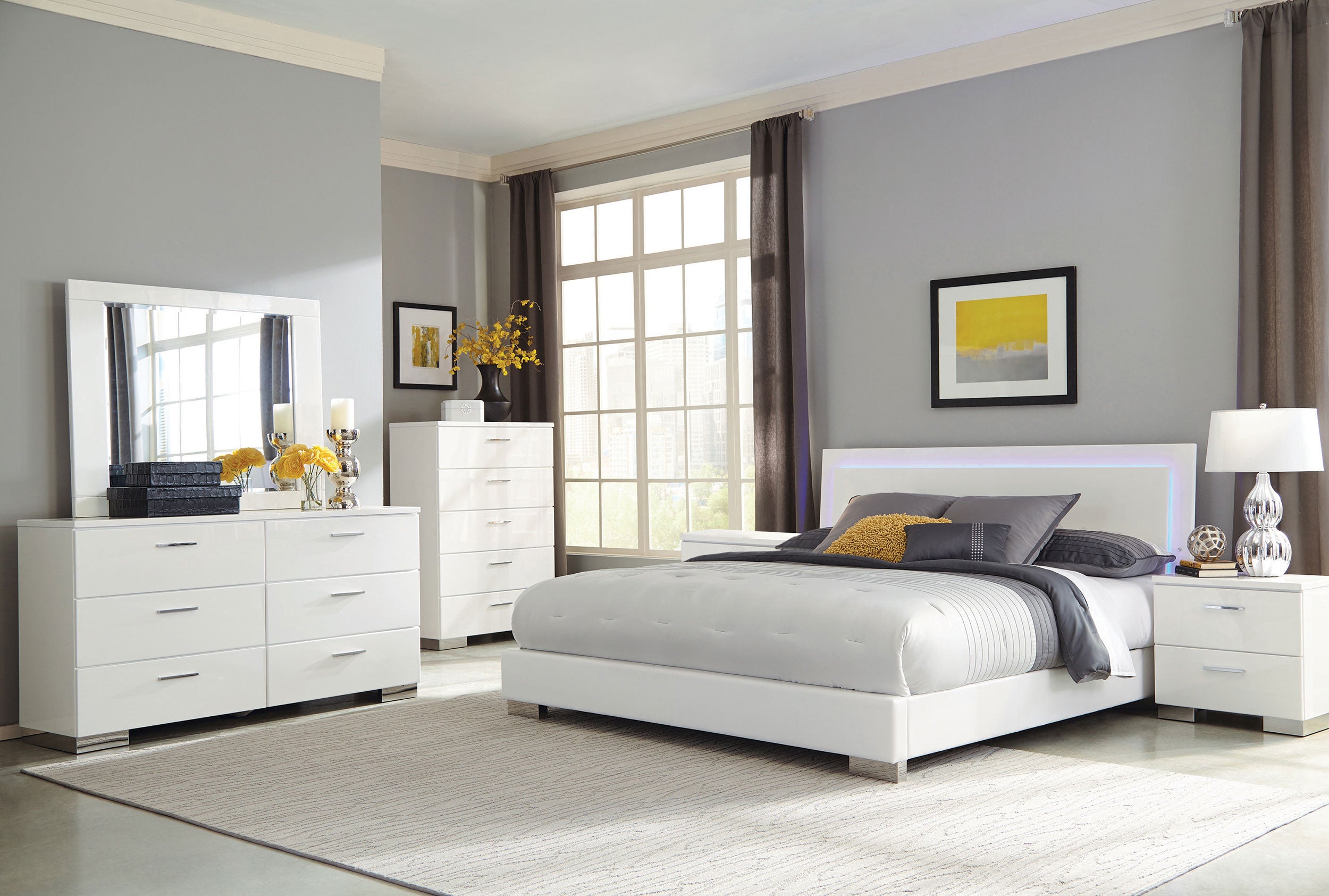 Orleans Furniture - Coaster - Felicity 6-piece Eastern King Bedroom Set White High Gloss - 203500KE-S6