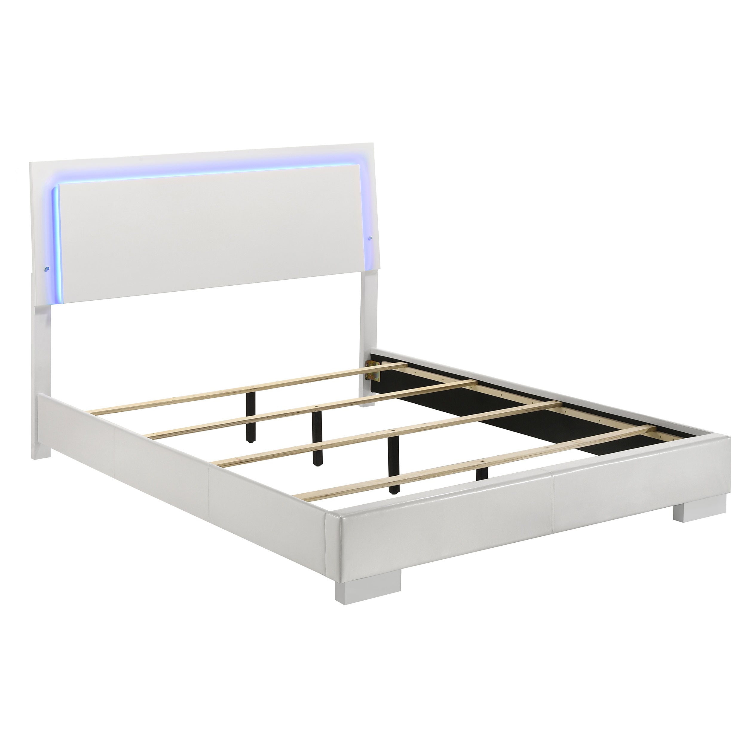Orleans Furniture - Coaster - Felicity Wood Queen LED Panel Bed White High Gloss - 203500Q