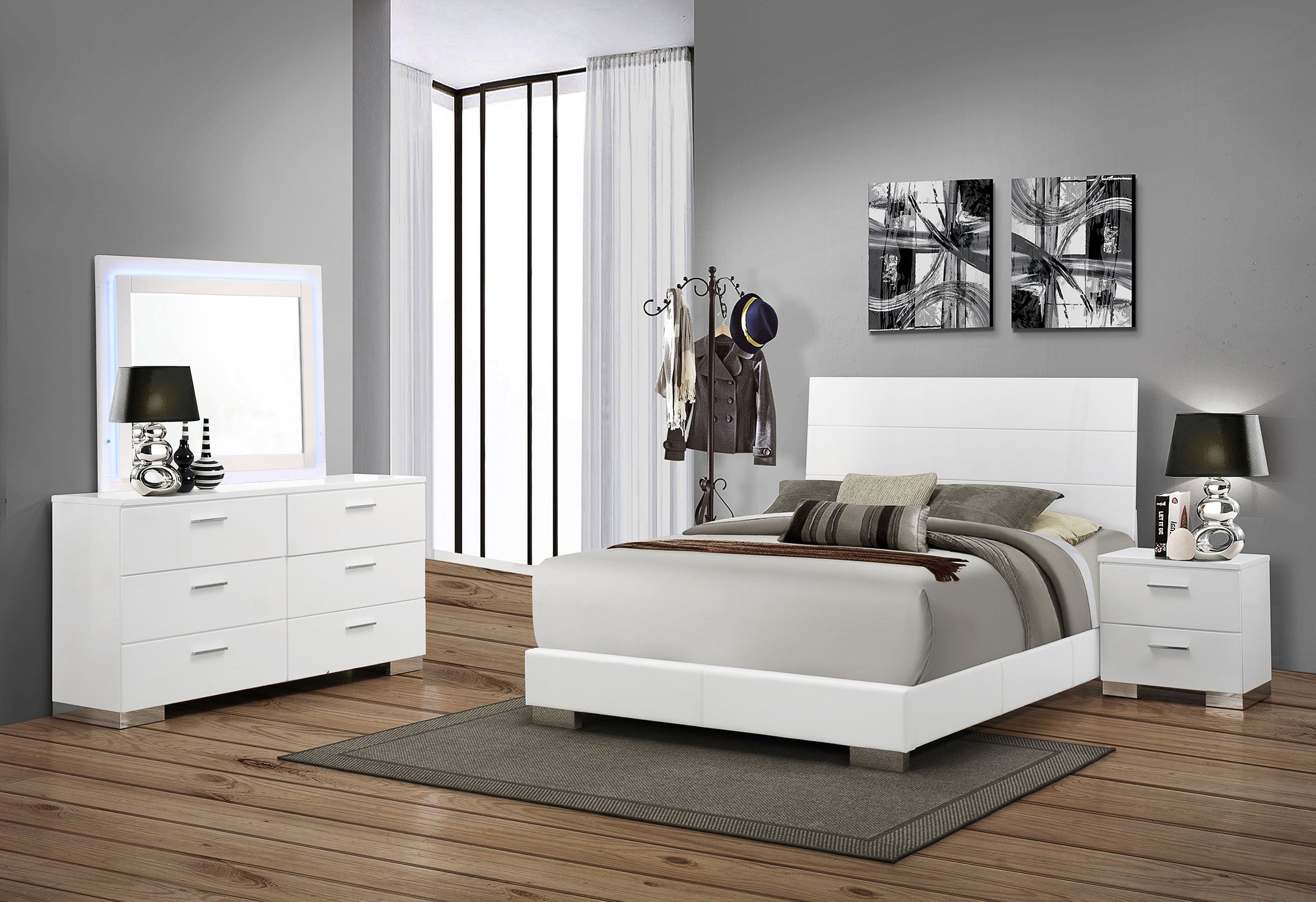 Orleans Furniture - Coaster - Felicity 4-piece Eastern King Bedroom Set White High Gloss - 203501KE-S4L