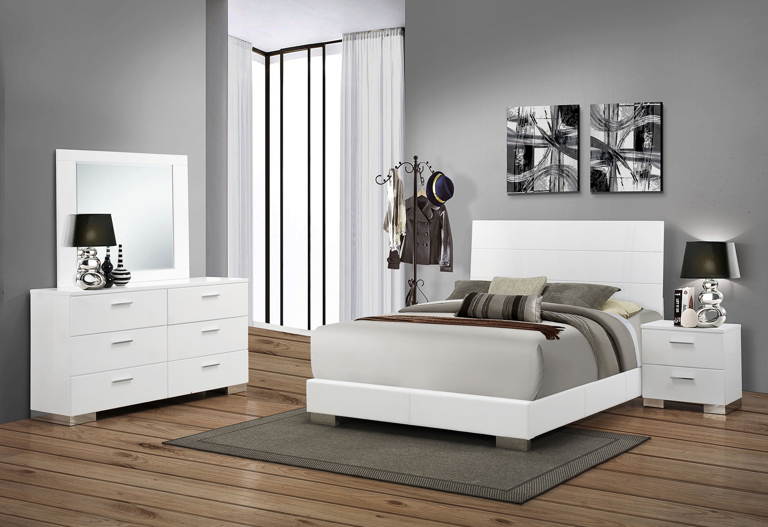 Orleans Furniture - Coaster - Felicity 4-piece Eastern King Bedroom Set White High Gloss - 203501KE-S4