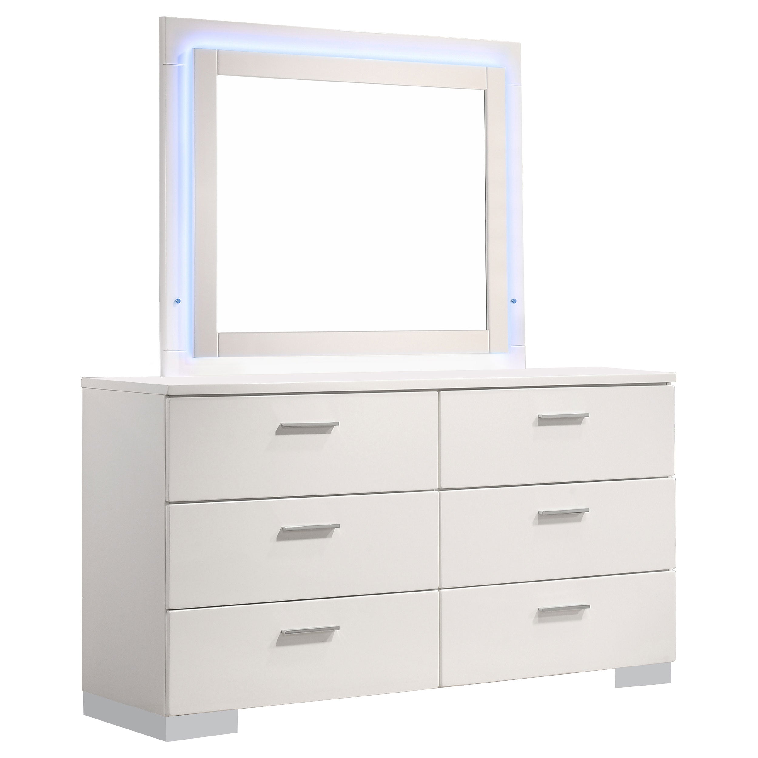 Orleans Furniture - Coaster - Felicity 6-drawer Dresser with LED Mirror White High Gloss - 203503ML