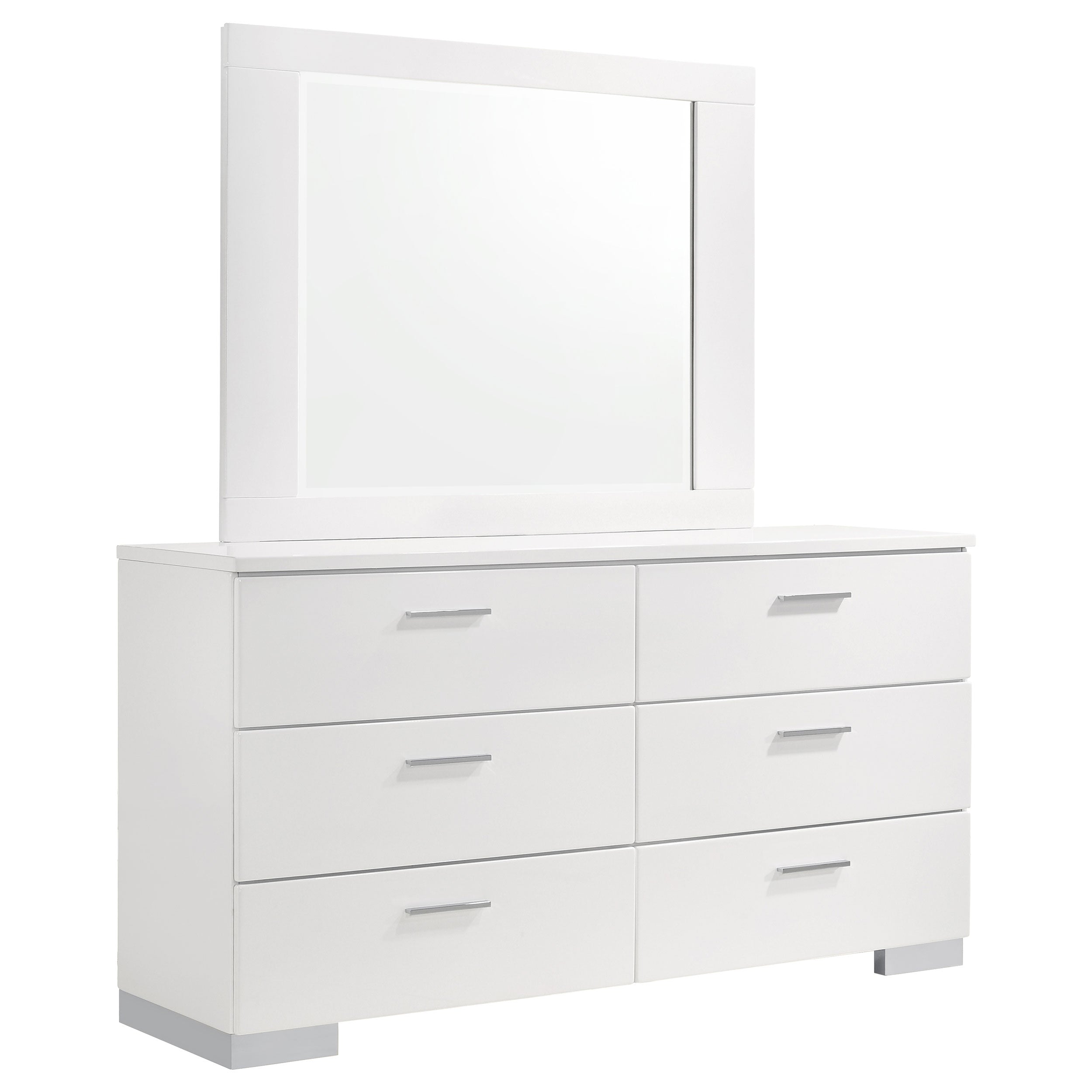 Orleans Furniture - Coaster - Felicity 6-drawer Wood Dresser with Mirror White High Gloss - 203503M
