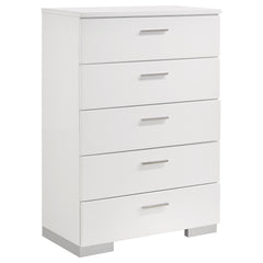 Orleans Furniture - Coaster - Felicity 5-drawer Bedroom Chest White High Gloss - 203505