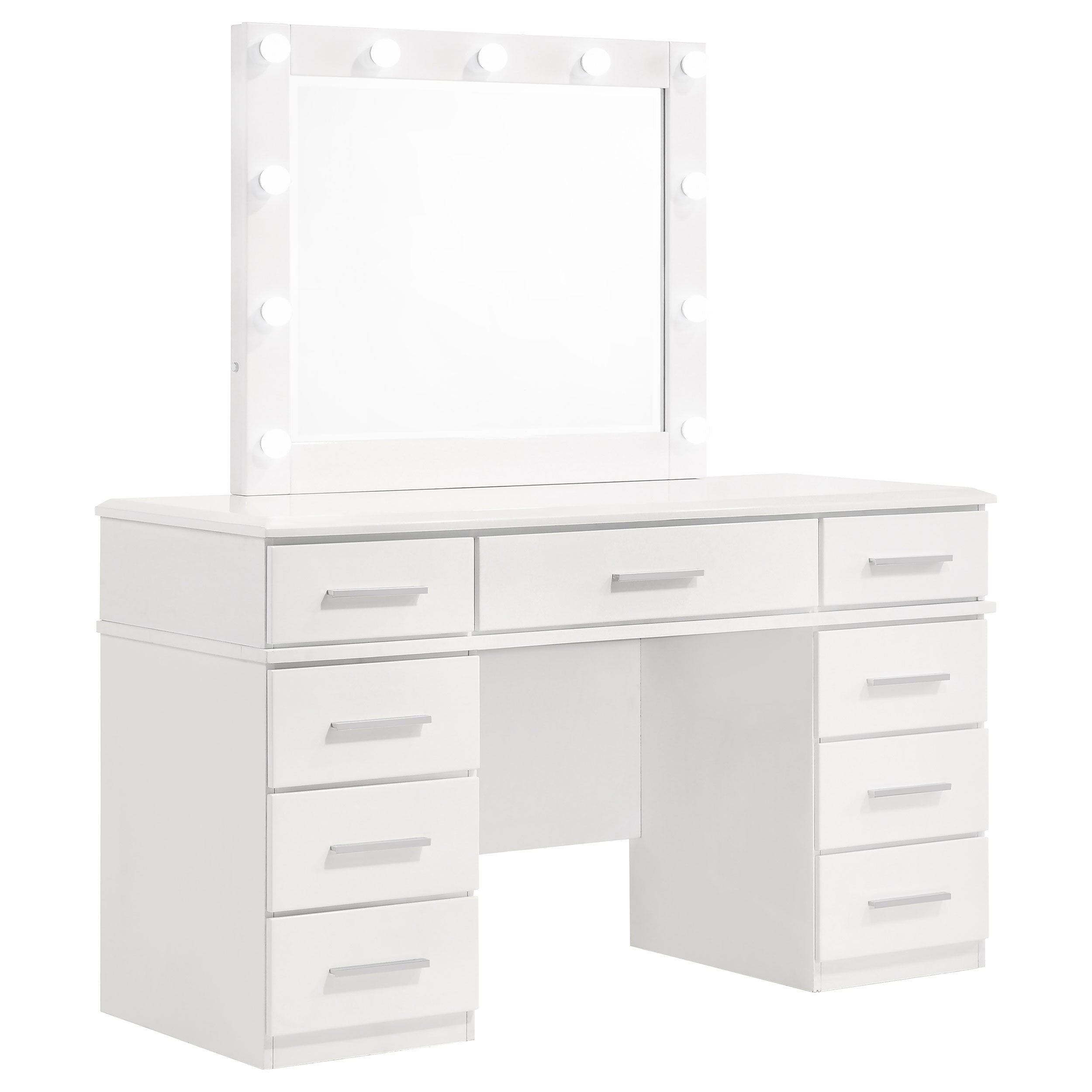 Orleans Furniture - Coaster - Felicity 9-drawer Vanity Table Lighted Mirror Glossy White - 203507