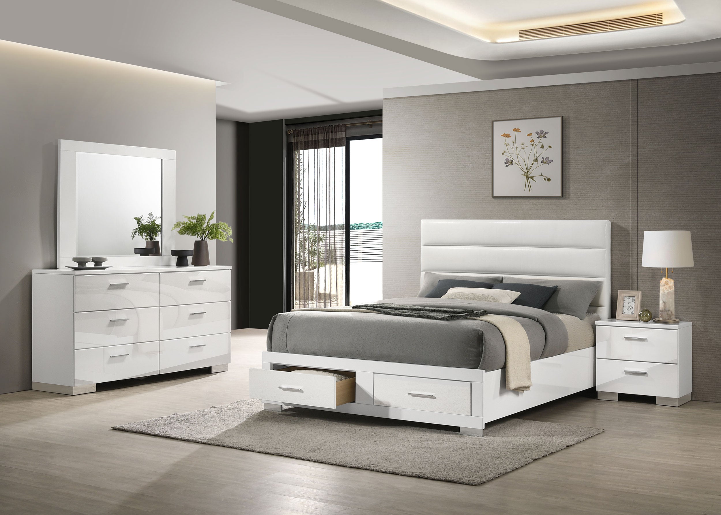 Orleans Furniture - Coaster - Felicity 4-piece Eastern King Platform Bedroom Set White - 203510KE-S4