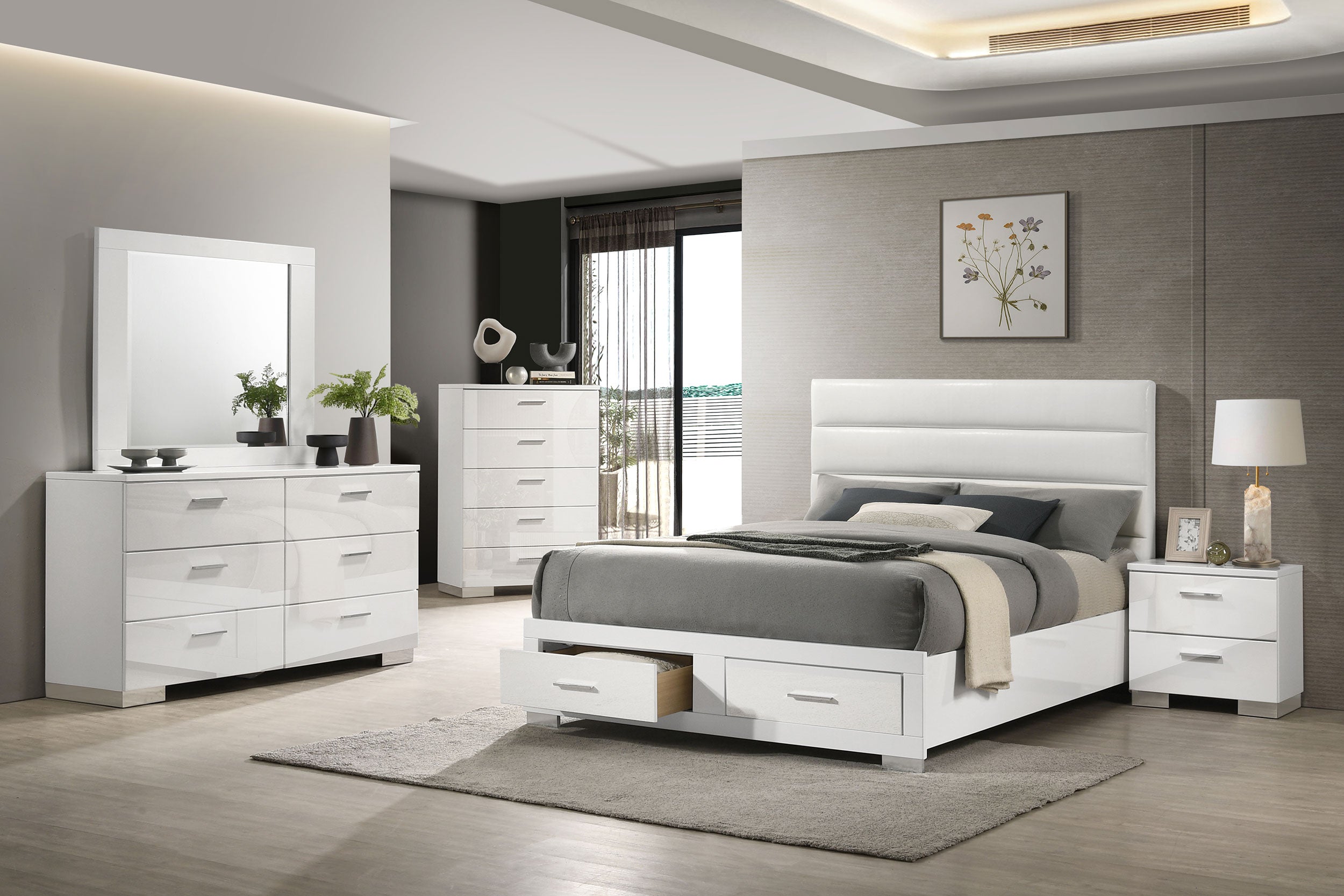 Orleans Furniture - Coaster - Felicity 5-piece Eastern King Platform Bedroom Set White - 203510KE-S5