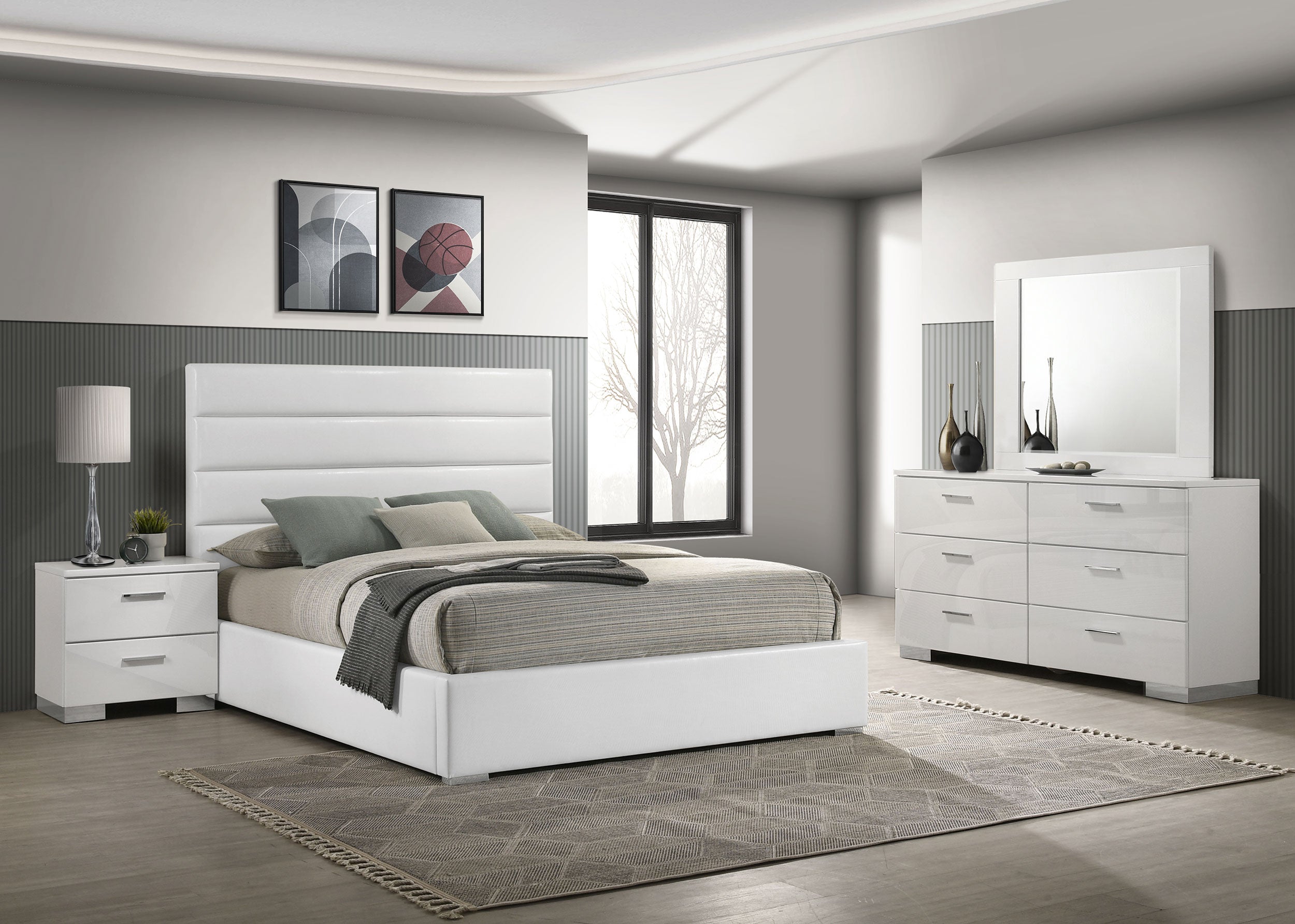 Orleans Furniture - Coaster - Felicity 4-piece California King Bedroom Set White High Gloss - 203511KW-S4
