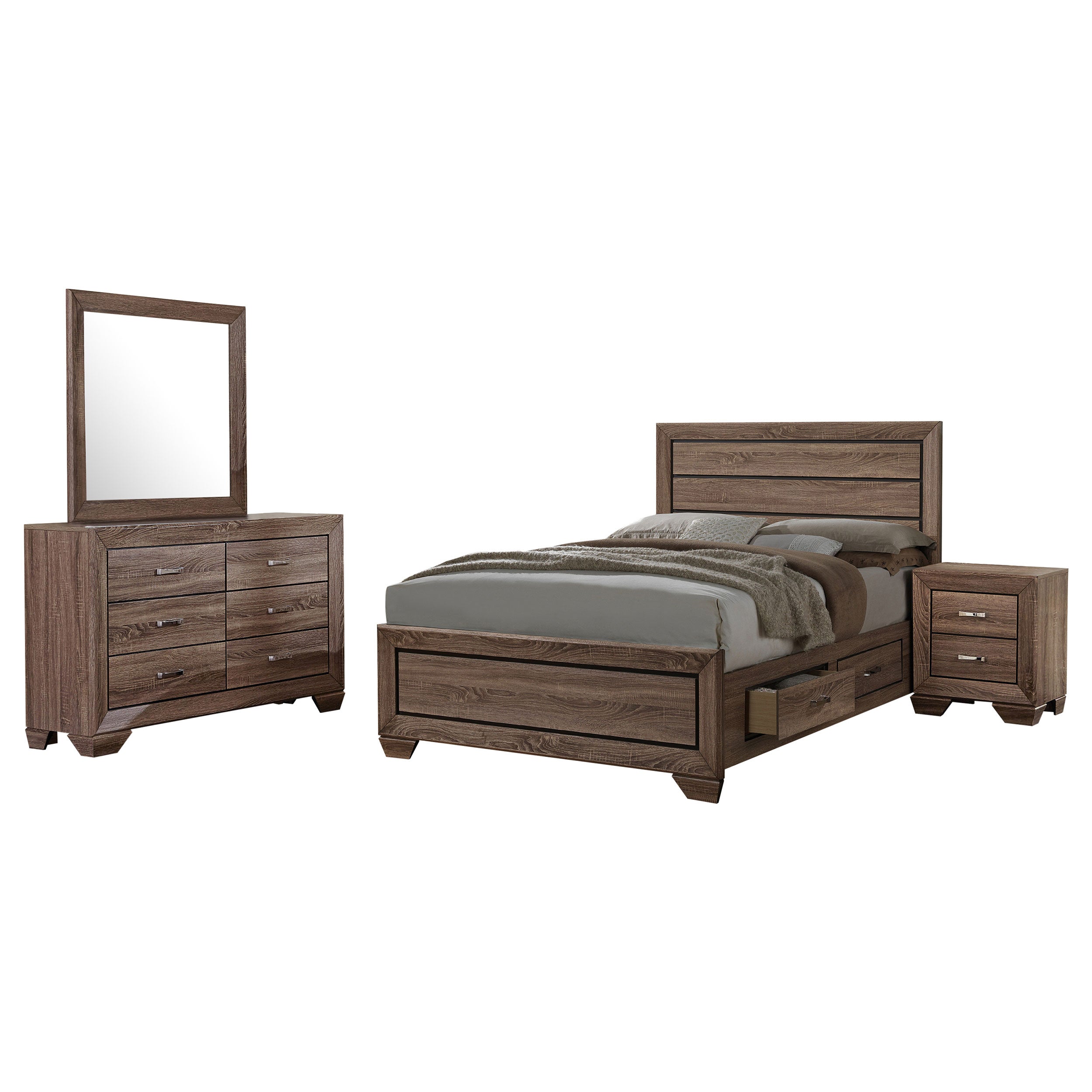 Orleans Furniture - Coaster - Kauffman 4-piece Queen Bedroom Set Washed Taupe - 204190Q-S4