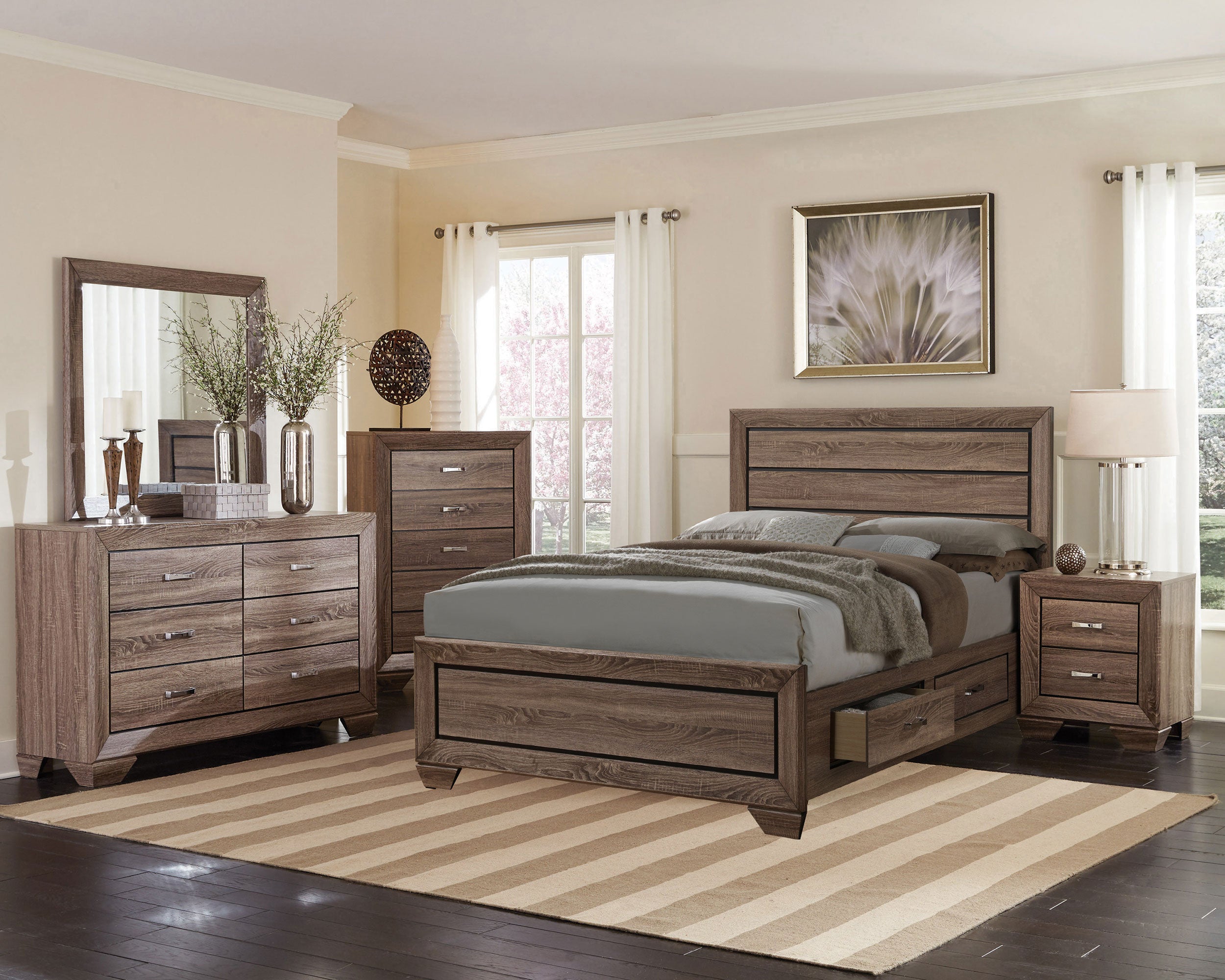 Orleans Furniture - Coaster - Kauffman 5-piece Queen Bedroom Set Washed Taupe - 204190Q-S5
