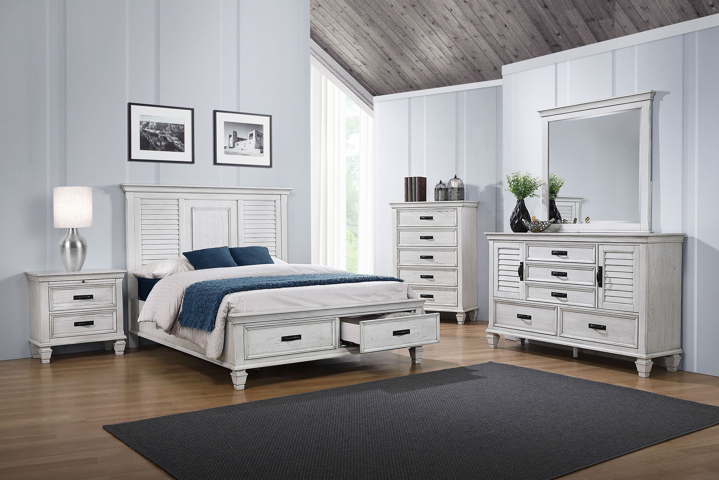 Orleans Furniture - Coaster - Franco 5-piece Eastern King Bedroom Set Distressed White - 205330KE-S5