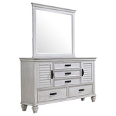 Orleans Furniture - Coaster - Franco 5-drawer Dresser with Mirror Distressed White - 205333M