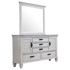 Orleans Furniture - Coaster - Franco 5-drawer Dresser with Mirror Distressed White - 205333M