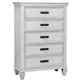 Orleans Furniture - Coaster - Franco 5-drawer Bedroom Chest Distressed White - 205335