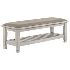 Orleans Furniture - Coaster - Franco Fabric Upholstered Bench with Shelf Distressed White - 205337
