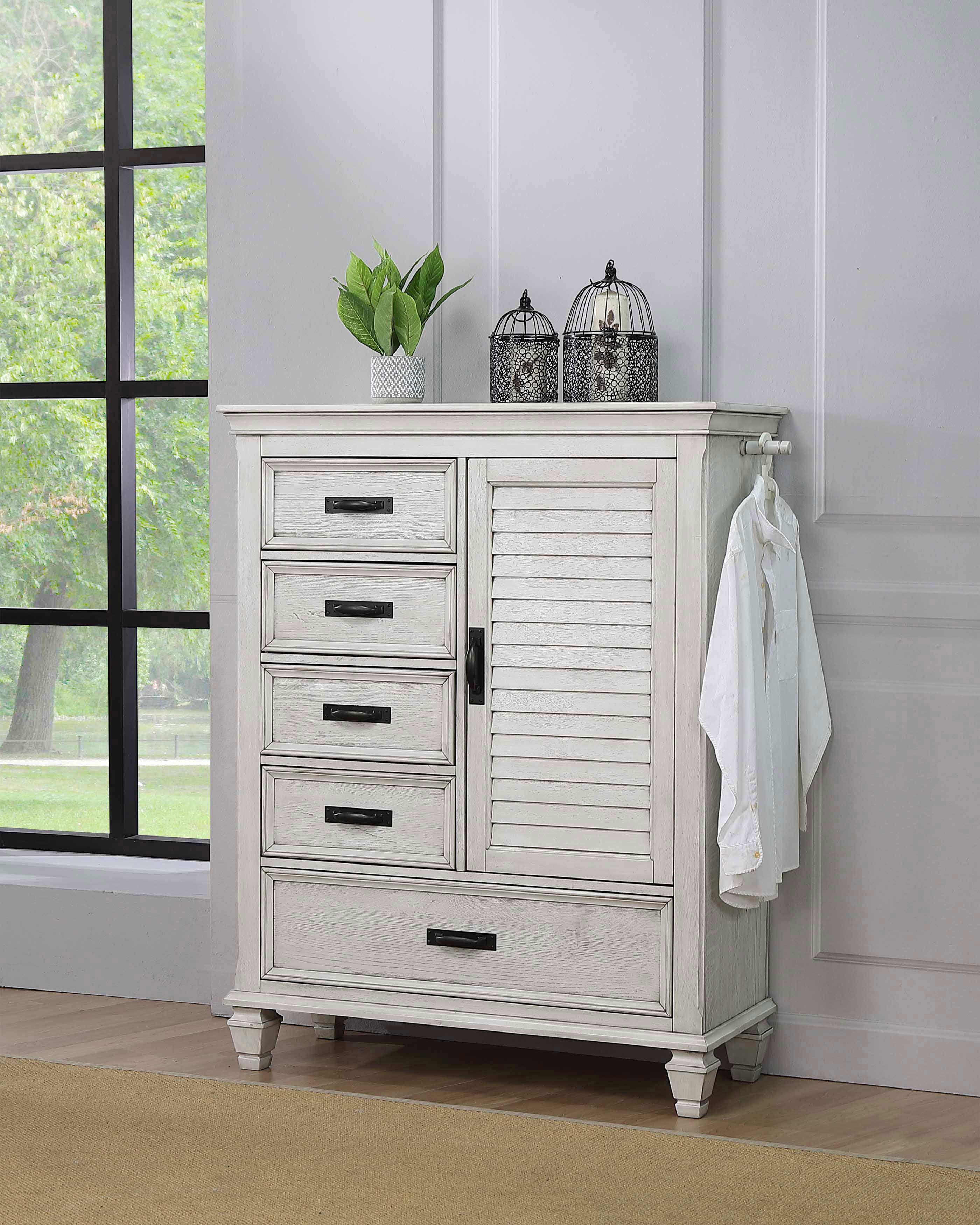 Orleans Furniture - Coaster - Franco 5-drawer Door Chest Distressed White - 205338