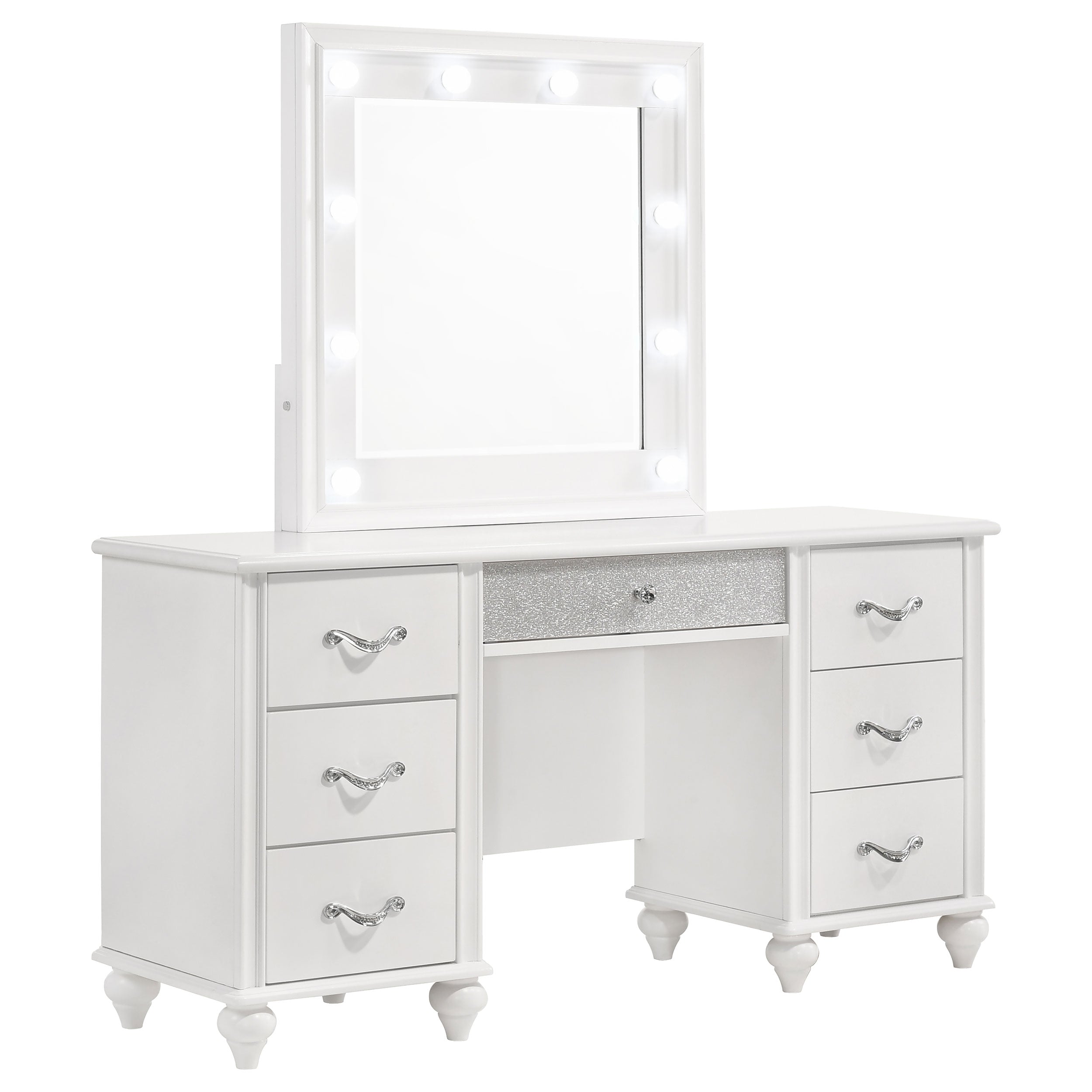 Orleans Furniture - Coaster - Barzini 7-drawer Vanity Set with Lighting White - 205897