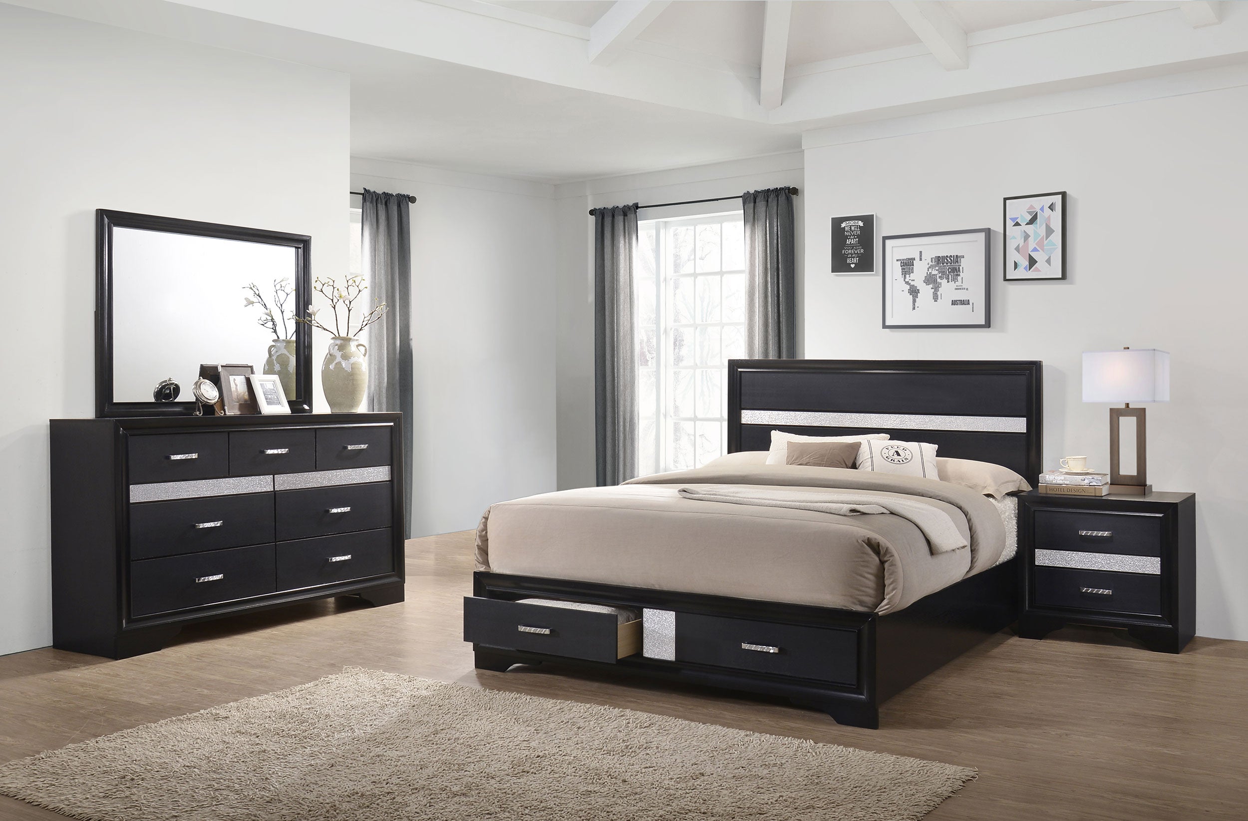 Orleans Furniture - Coaster - Miranda 4-piece Eastern King Bedroom Set Black - 206361KE-S4
