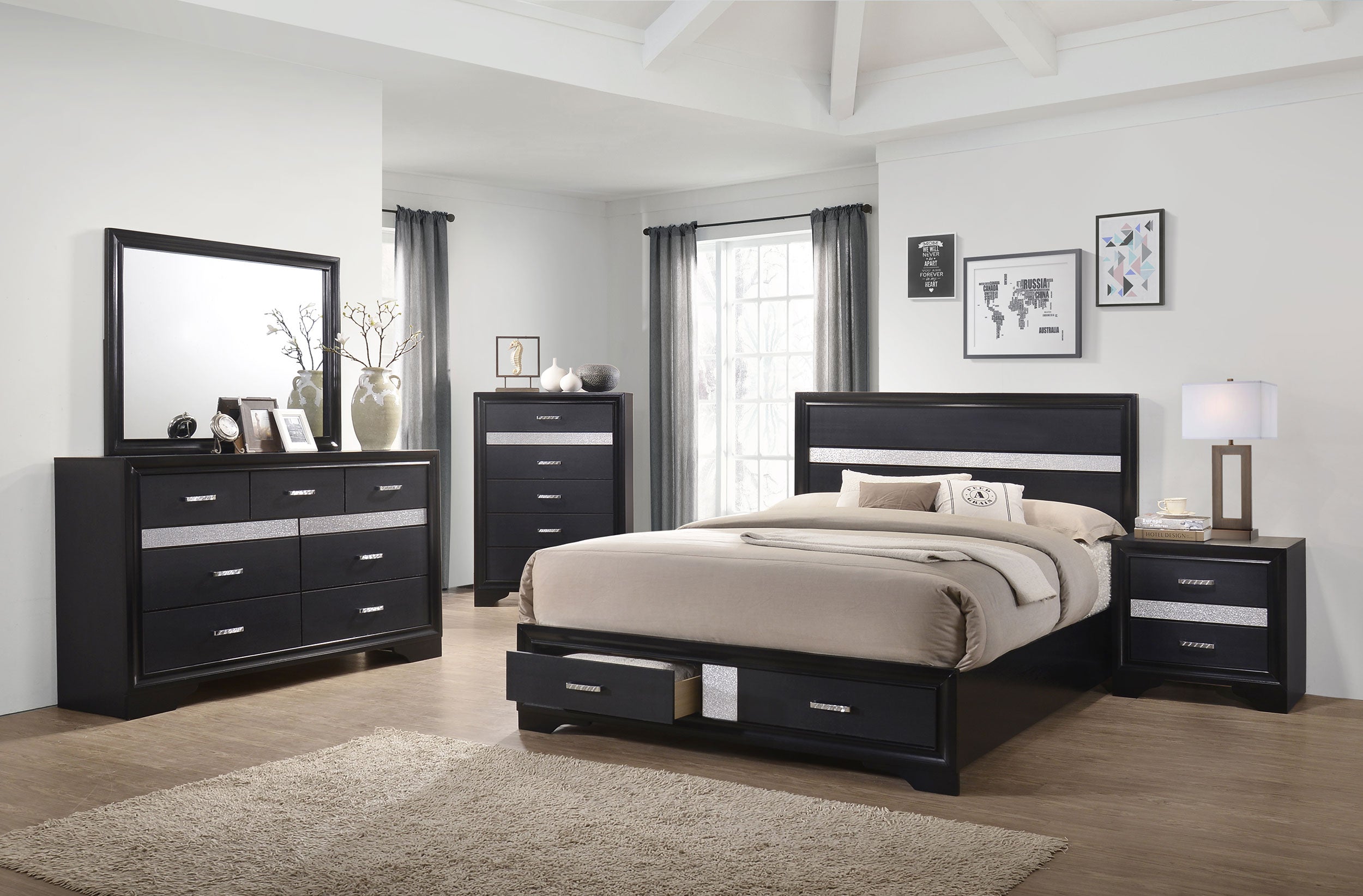 Orleans Furniture - Coaster - Miranda 5-piece Eastern King Bedroom Set Black - 206361KE-S5