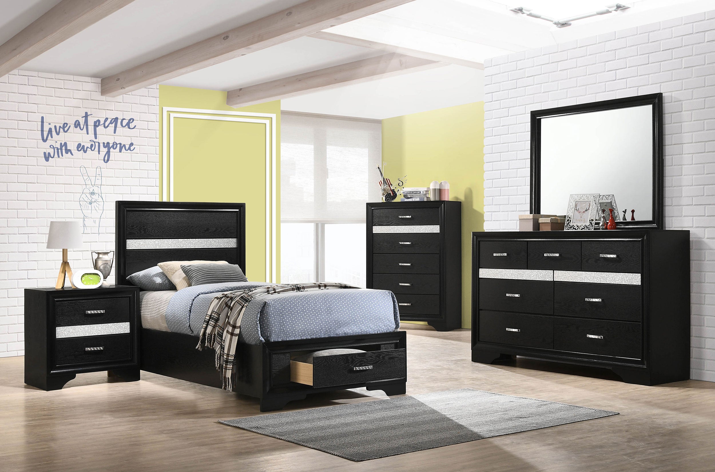 Orleans Furniture - Coaster - Miranda 5-piece Twin Bedroom Set Black - 206361T-S5