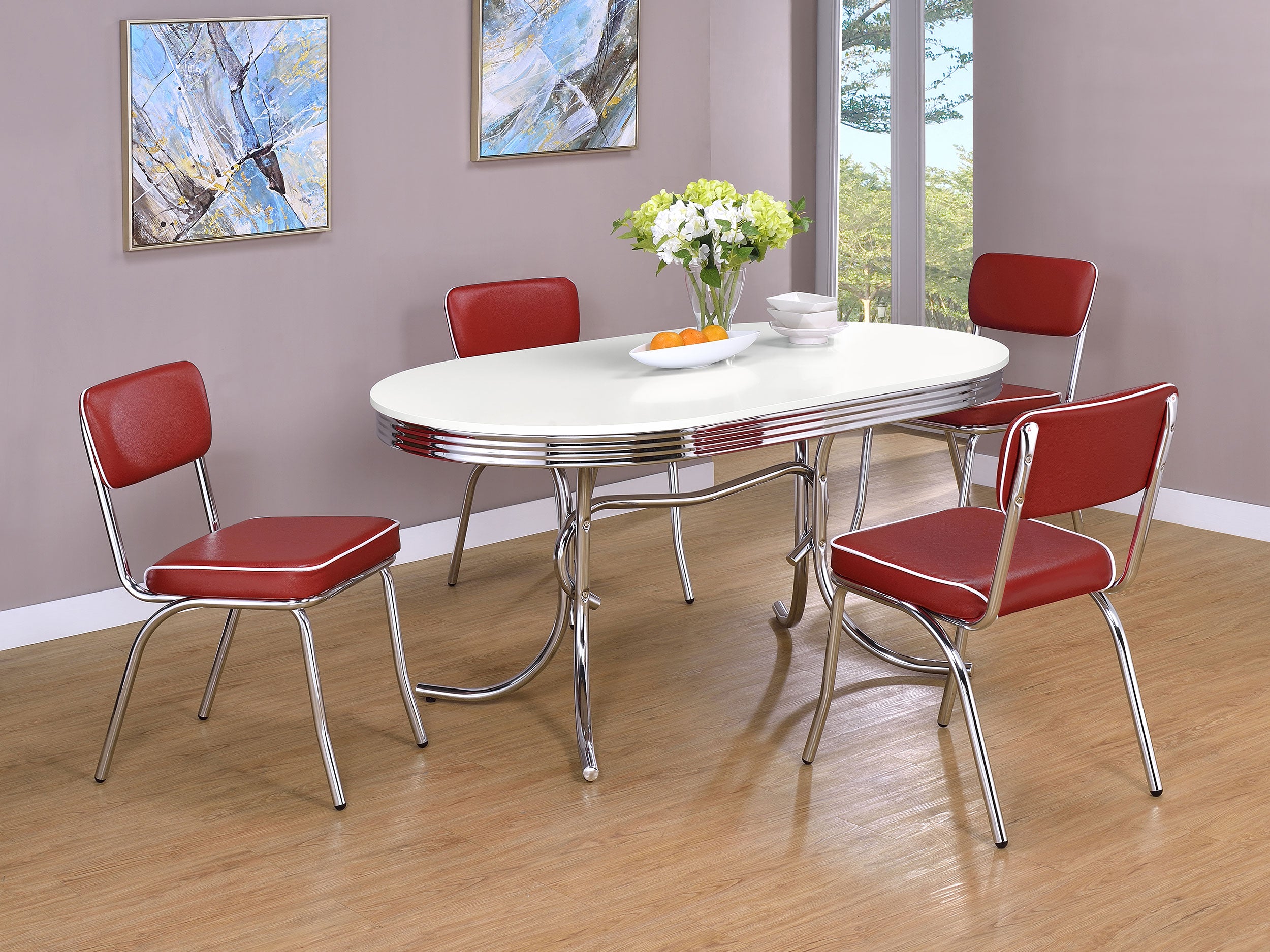 Orleans Furniture - Coaster - Retro 5-piece Oval Dining Table Set White and Red - 2065-S5R