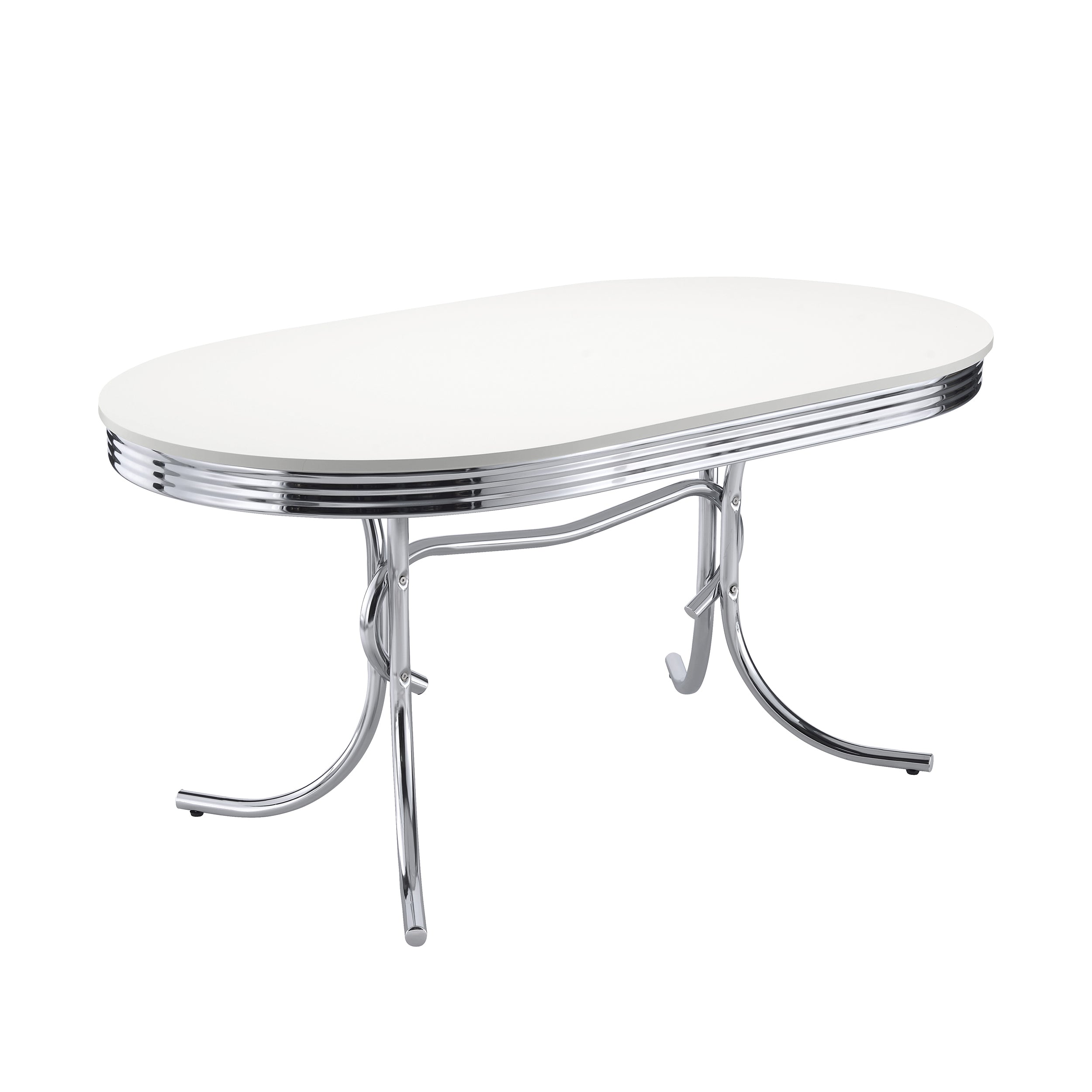 Orleans Furniture - Coaster - Retro Oval 60-inch Wood Top Dining Table White and Chrome - 2065