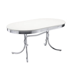 Orleans Furniture - Coaster - Retro Oval 60-inch Wood Top Dining Table White and Chrome - 2065
